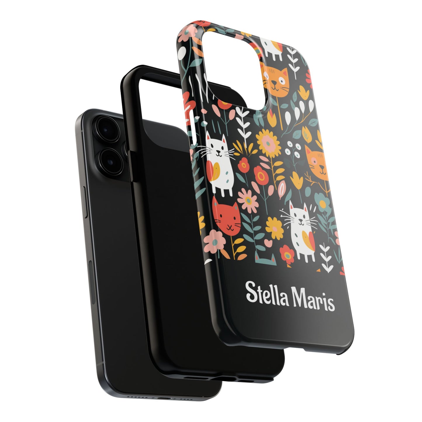 Personalized Whimsical Feline Garden Tough Phone Case — Custom Name iPhone & Samsung