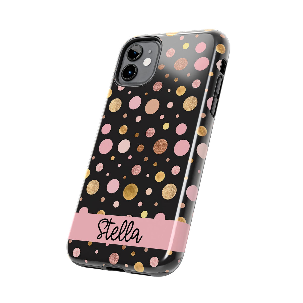 Personalized Gold & Pink Confetti Tough Phone Case — Glitter Dot Protective Phone Cover