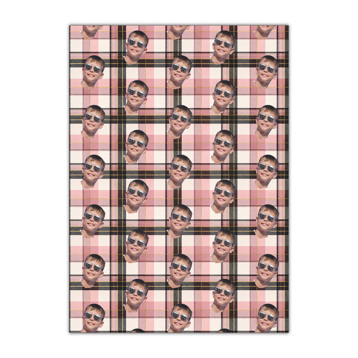 Personalized Wrapping Paper Sheets — Custom Face Plaid Gift Wrap (Single Sheet)