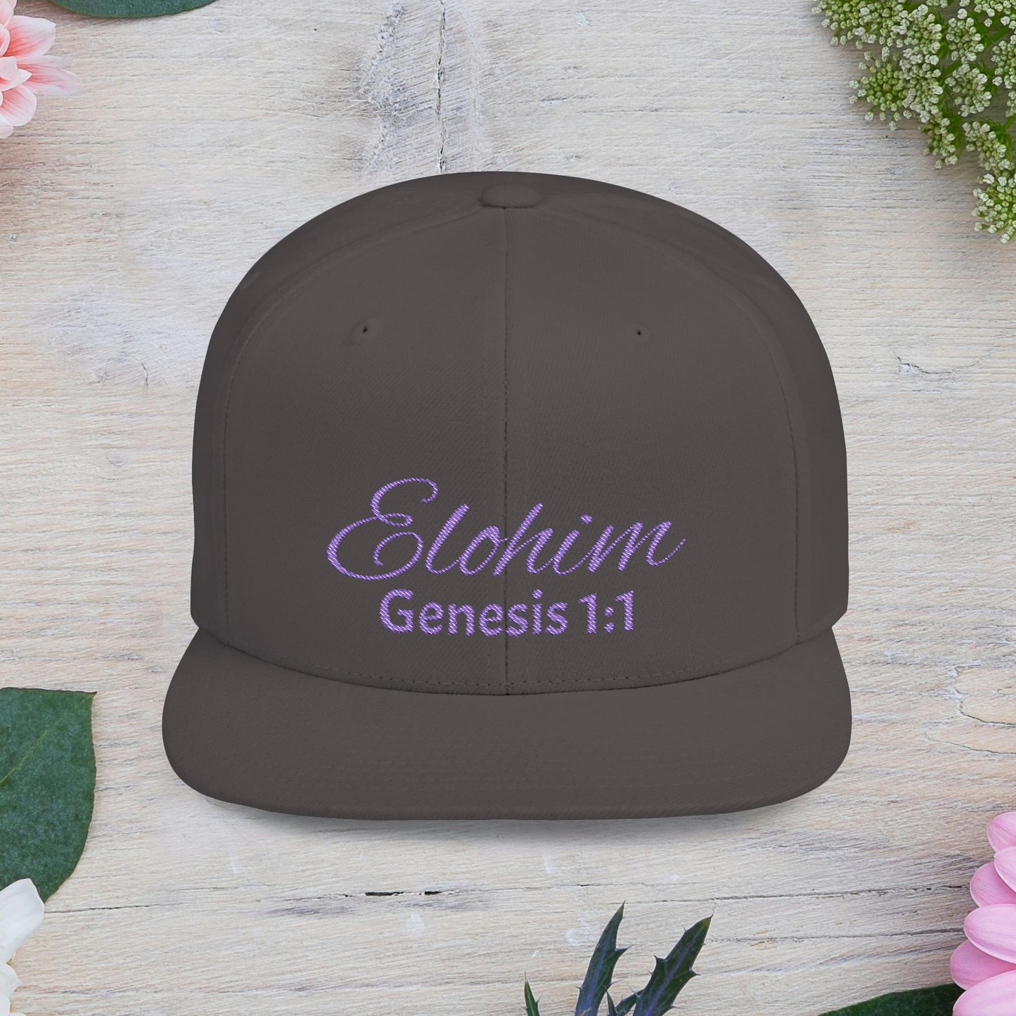 Purple 'Elohim' Snapback Cap - Faith-Inspired Flat Bill Hat, Baseball Hat, Perfect for Gifts, Daily Wear, Spiritual Events