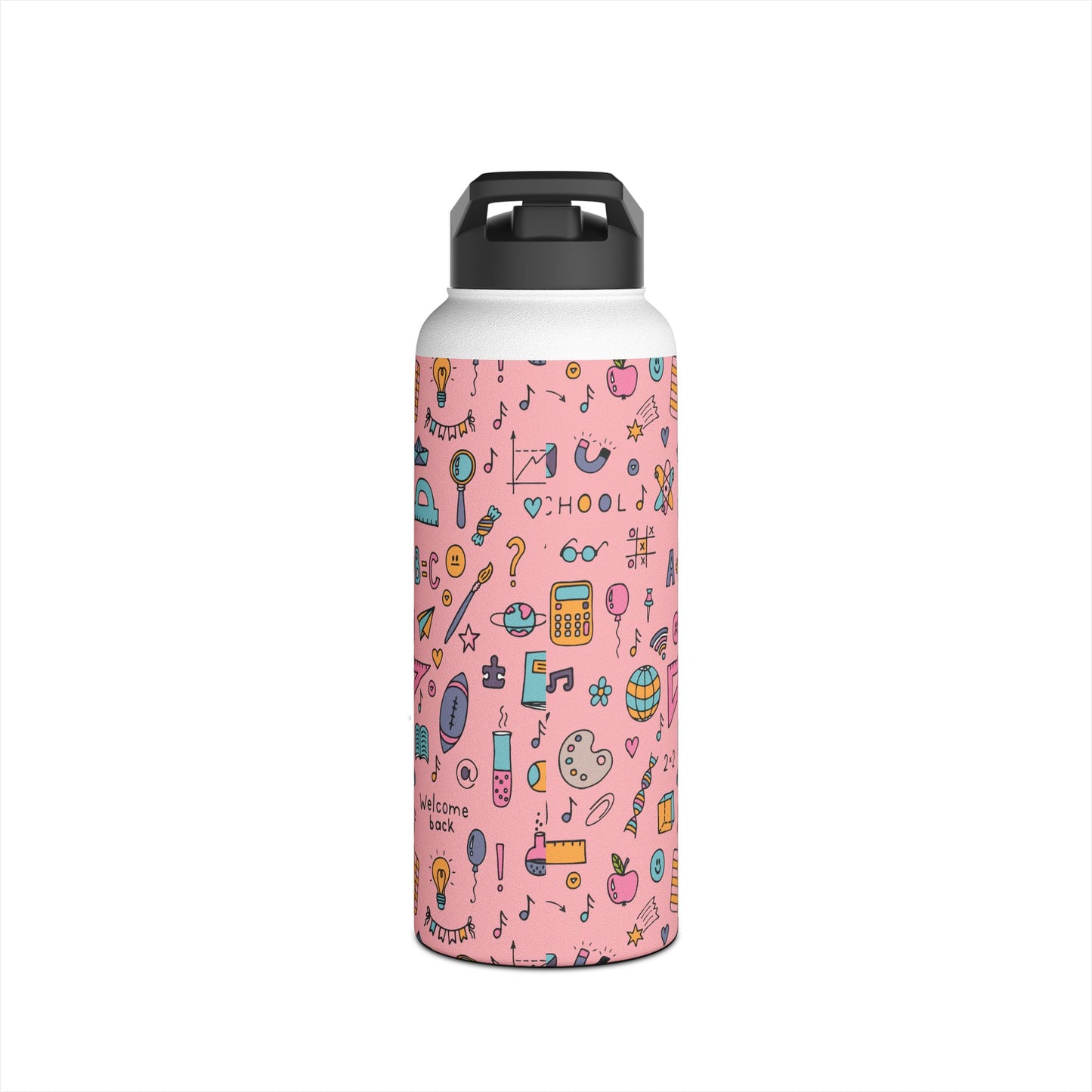 Personalized Pink Chalkboard Chic Inspired Stainless Steel Water Bottle for Kids, School Supplies, Eco-Friendly Drinkware, Back to School, Teacher Gifts