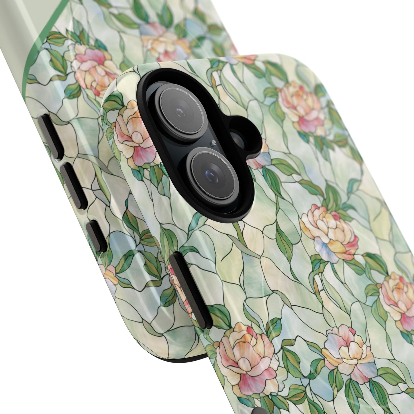 Personalized Petal Whispers Stained Glass Tough Magnetic iPhone Case, Durable Rose Pattern, Cute Gift for Her, iPhone Accessory, Mother's Day, Birthday Gift