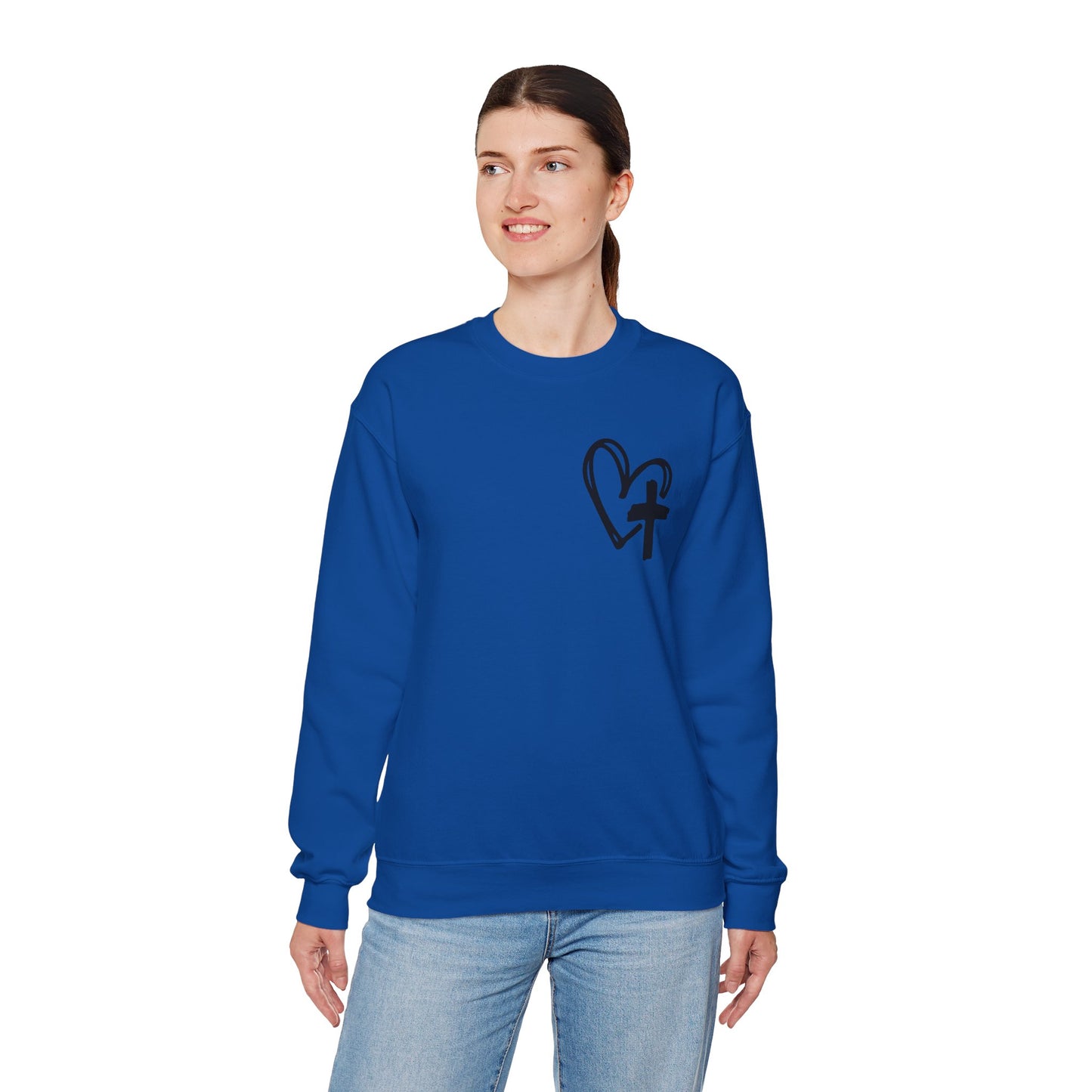 Faith and Floral Cross Unisex Heavy Gildan Blend™ Crewneck Sweatshirt.