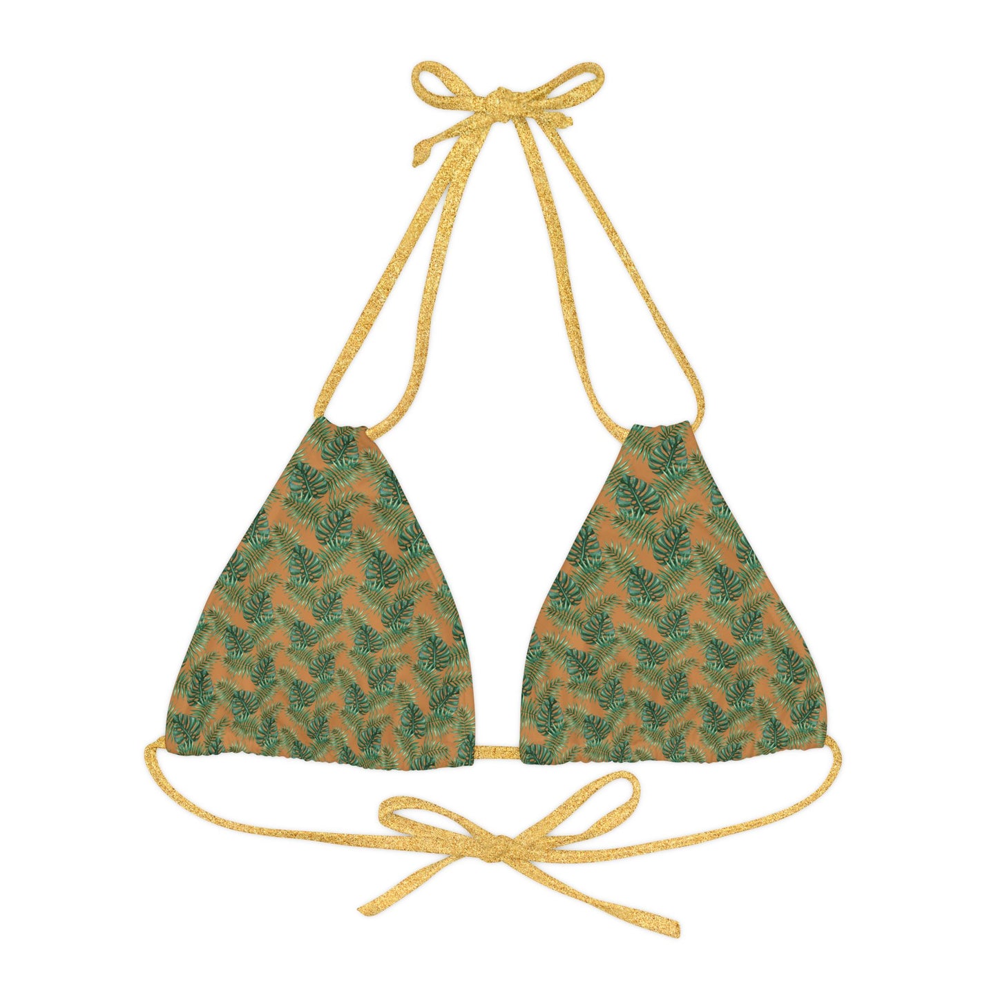 Brown Tropical Bliss Strappy Triangle Bikini Top (AOP)- (PY)