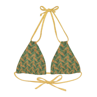 Brown Tropical Bliss Strappy Triangle Bikini Top (AOP)- (PY)