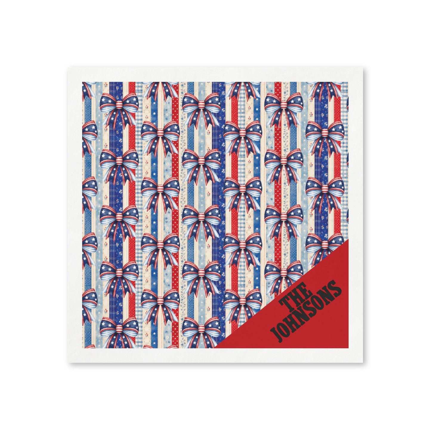 Patriotic Ribbon Pattern Cocktail Napkins — Customizable Corner Name