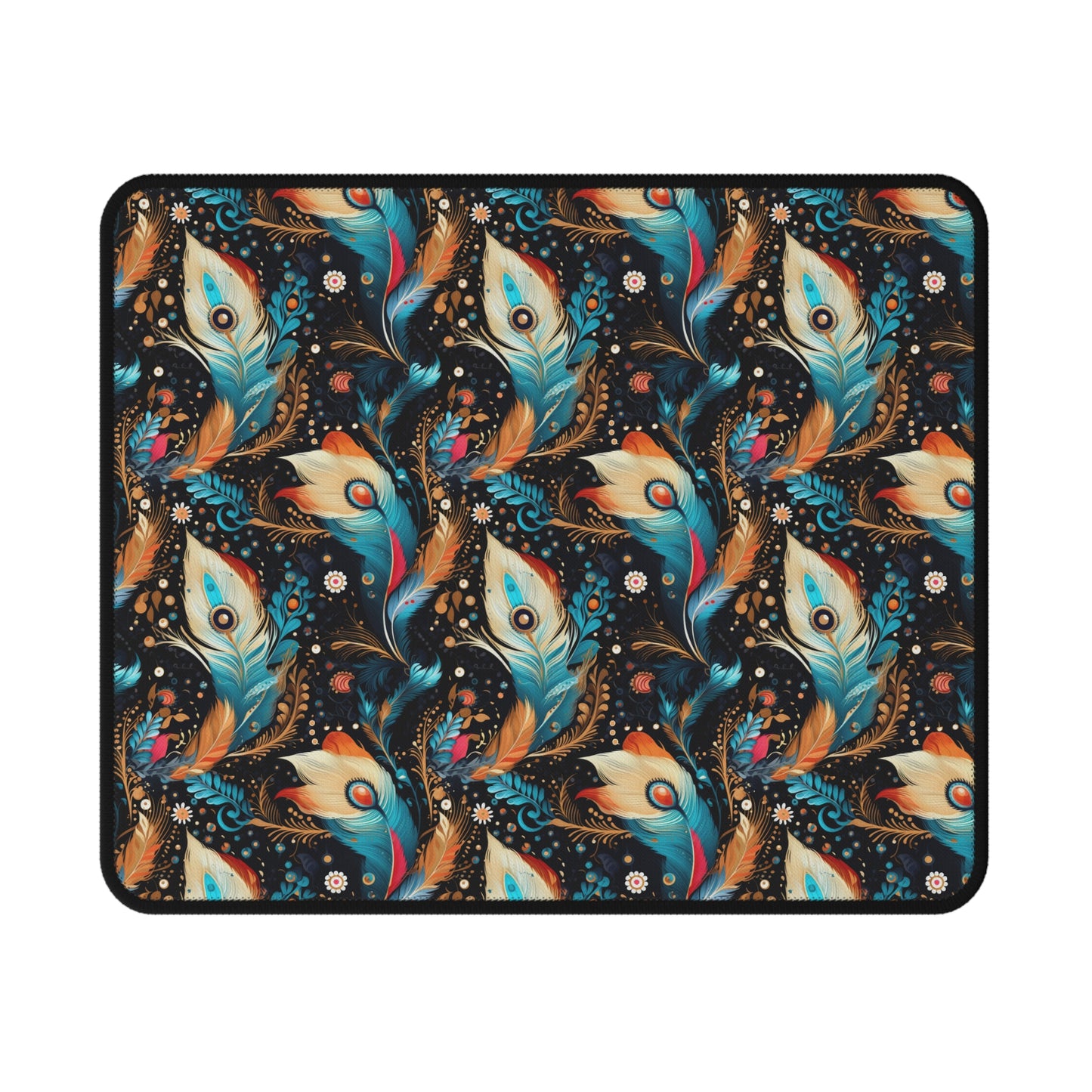 Ethereal Feathers Floral Non-Slip Gaming Mouse Pad - Vibrant Design for Gamers and Home Office.