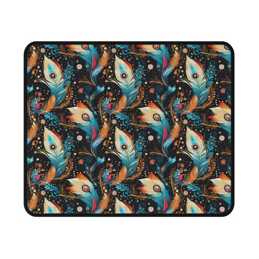 Ethereal Feathers Floral Non-Slip Gaming Mouse Pad - Vibrant Design for Gamers and Home Office.