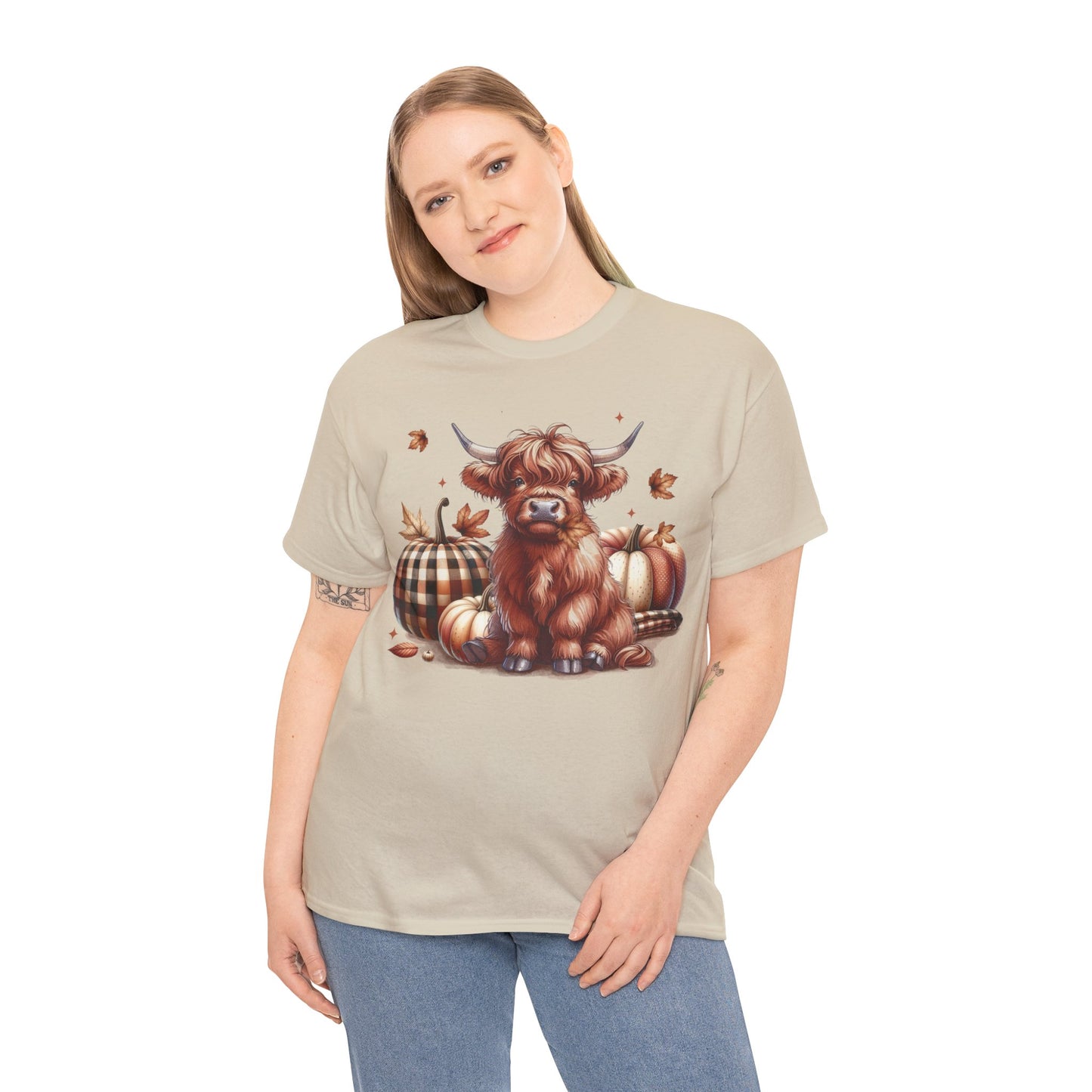 Autumn Highland Cow Charm Unisex Heavy Cotton Tee