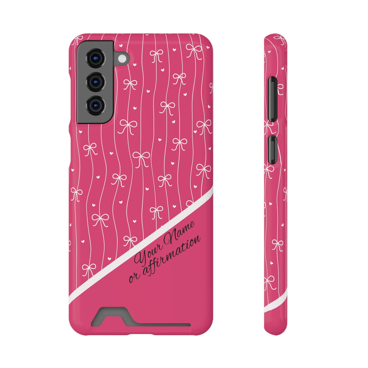 Personalized Pink Bow Coquette iPhone and Samsung Card Case — Custom Name or Affirmation