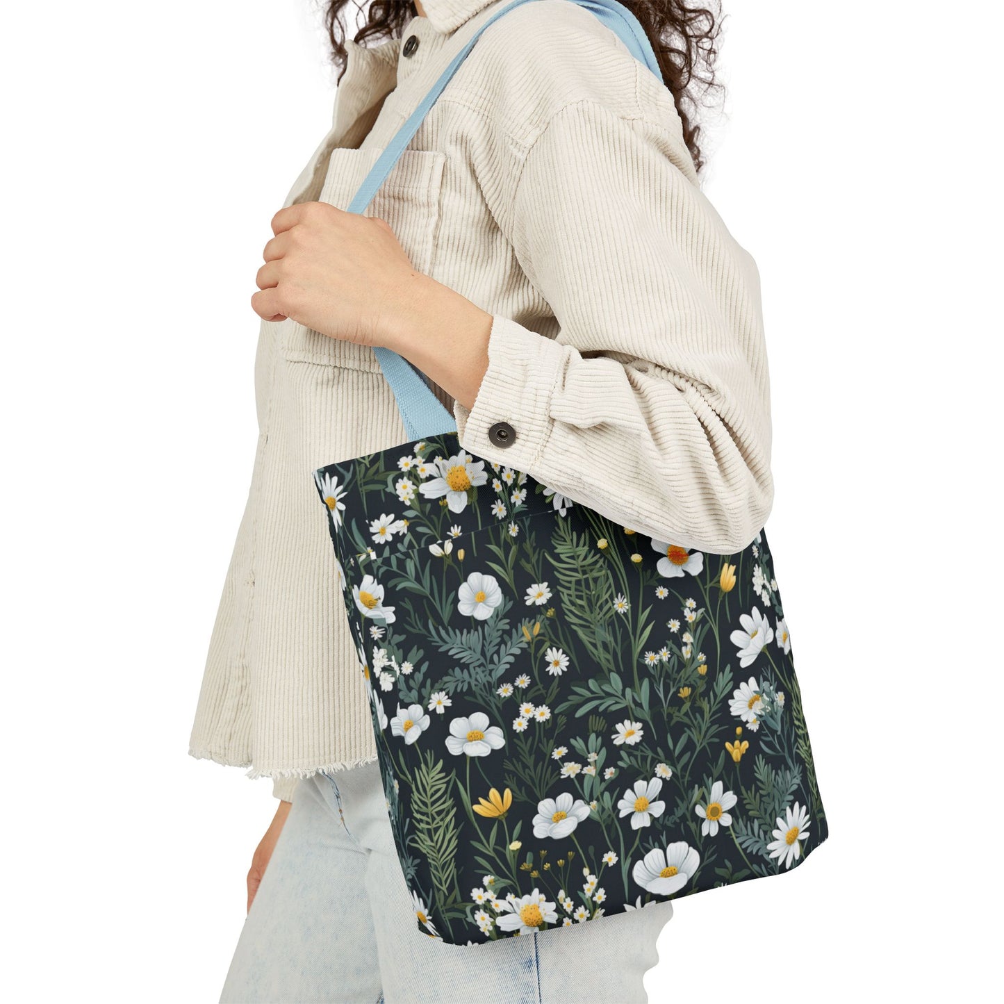 Daisy Delight Floral Canvas Tote Bag with 5-Color Straps | Eco-Friendly Shopping Bag