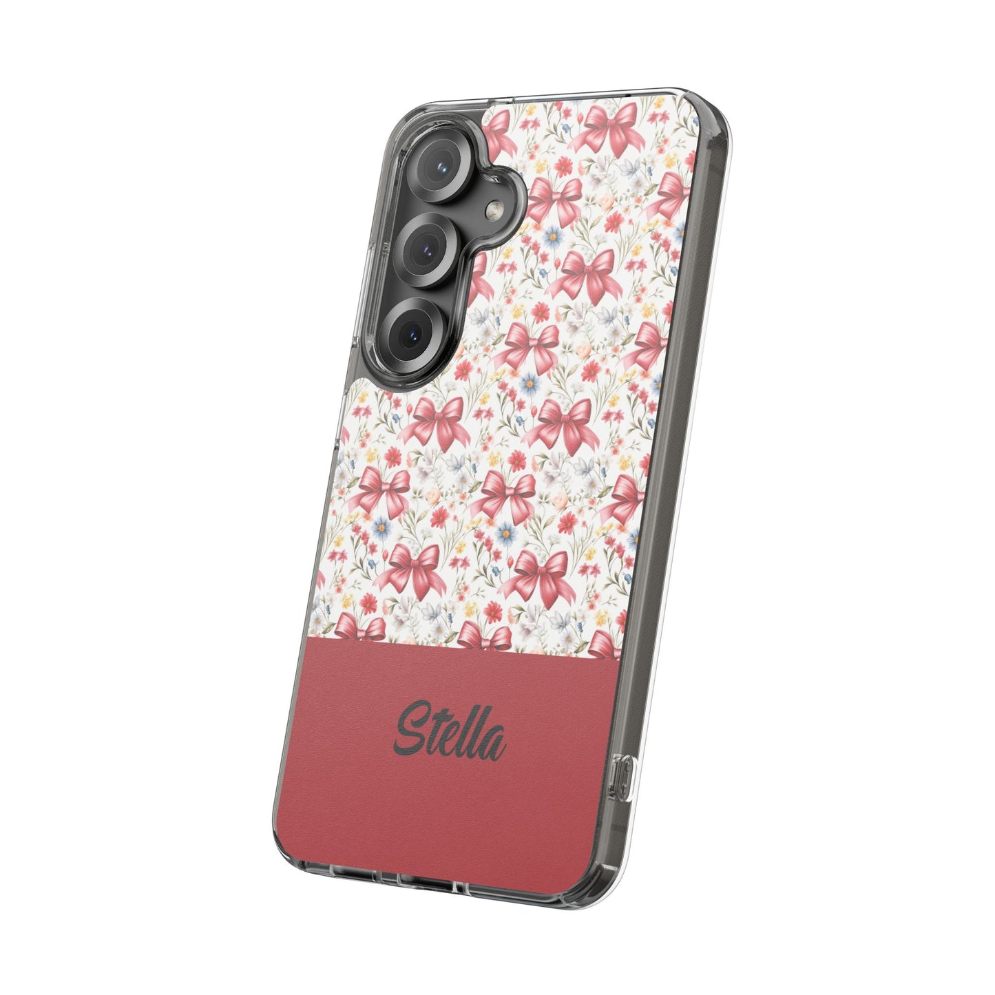 Personalized Rosette Coquette Floral Bow Clear iPhone, Samsung Cases — Custom Name Phone Cover