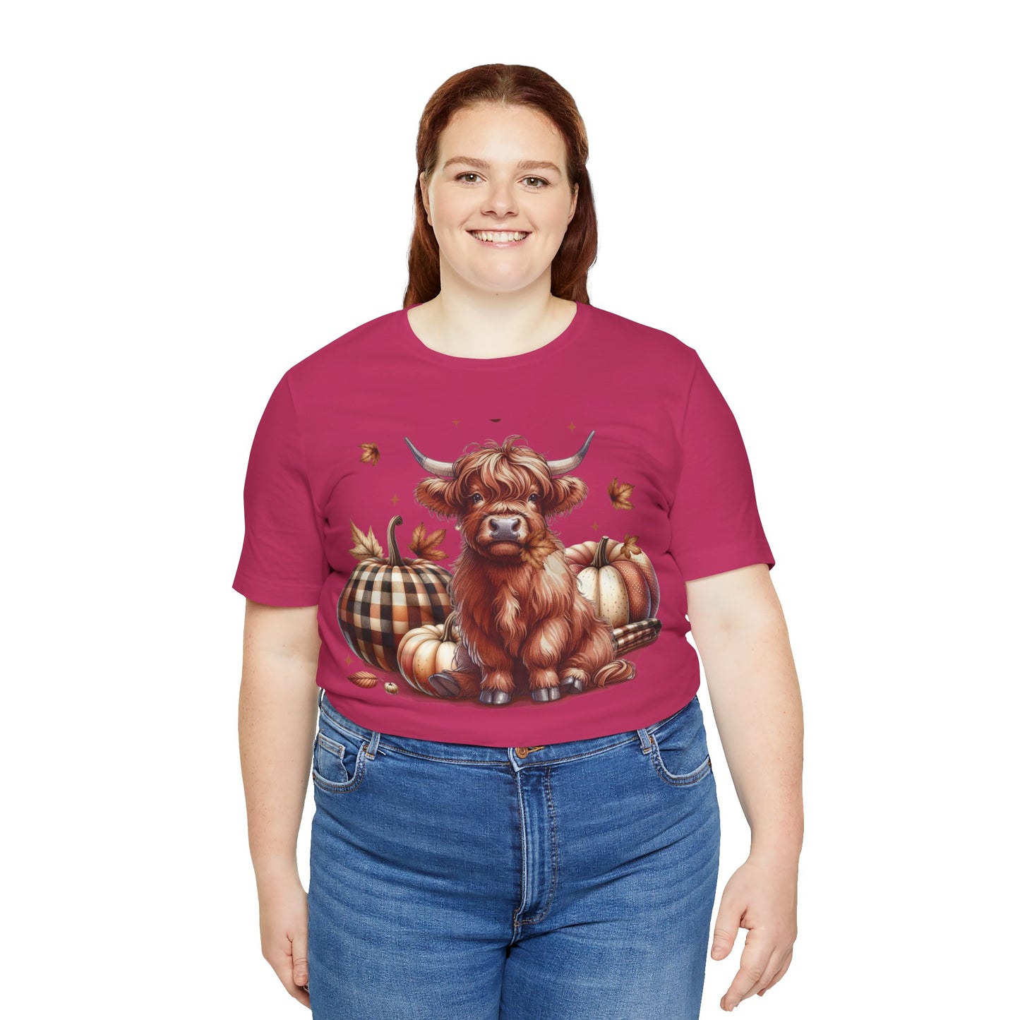 Autumn Highland Cow Charm Unisex Jersey Short Sleeve Tee