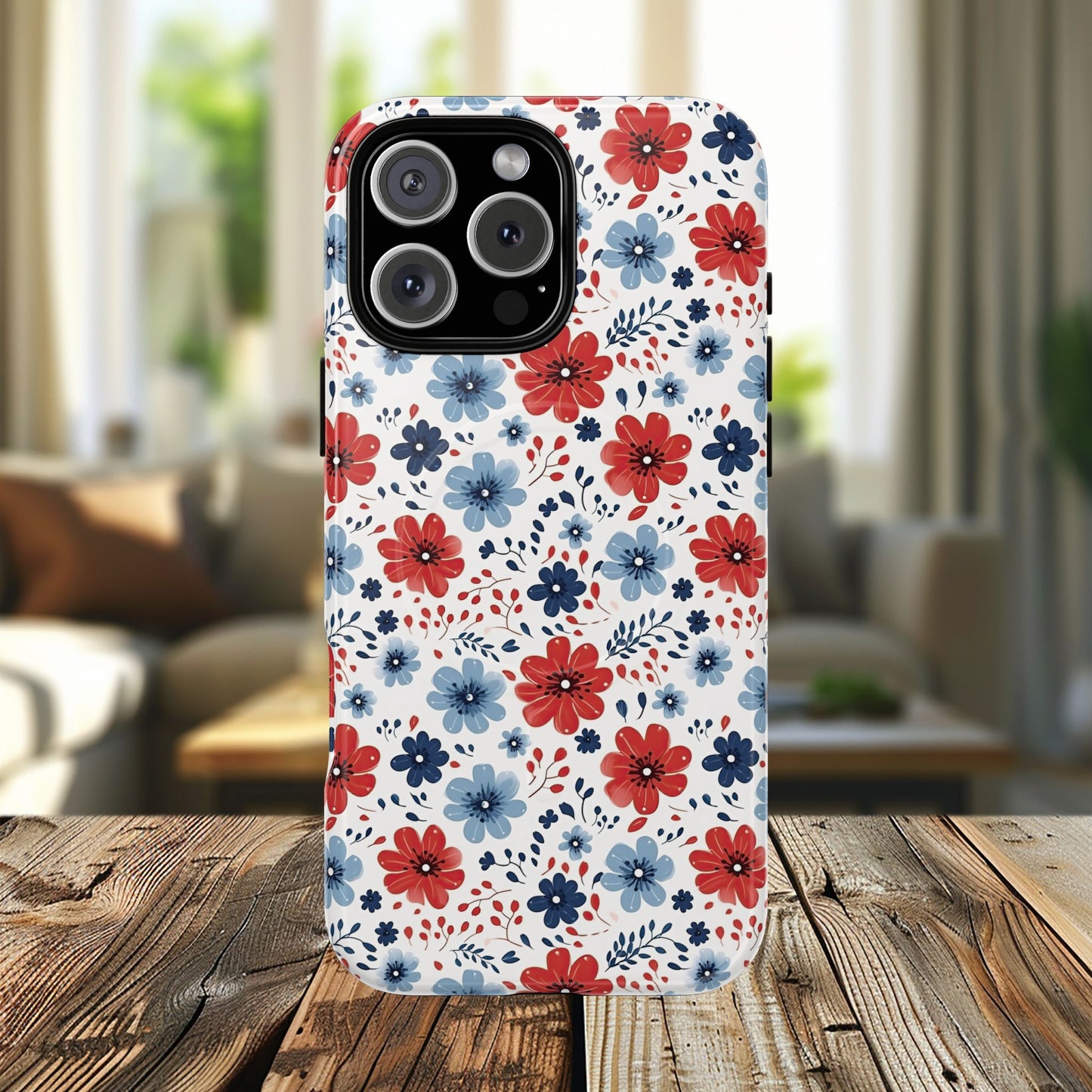 Patriotic Floral Dreams Tough Magnetic iPhone Cases, Durable, Stylish, Gift for Her, Protective Phone Cover, Spring Floral Design