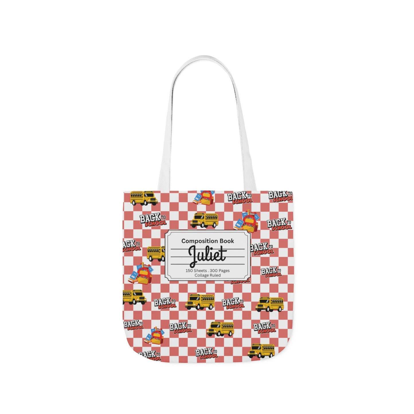 Personalized Red Schoolyard Chic Composition Book Inspired Canvas Tote Bag with Colorful Straps, Cute School Bag, Eco-Friendly Tote, Back to School Shopping Bag, Teacher Gift Idea