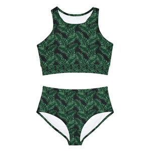 Black Tropical Bliss Sporty Bikini Set (AOP)