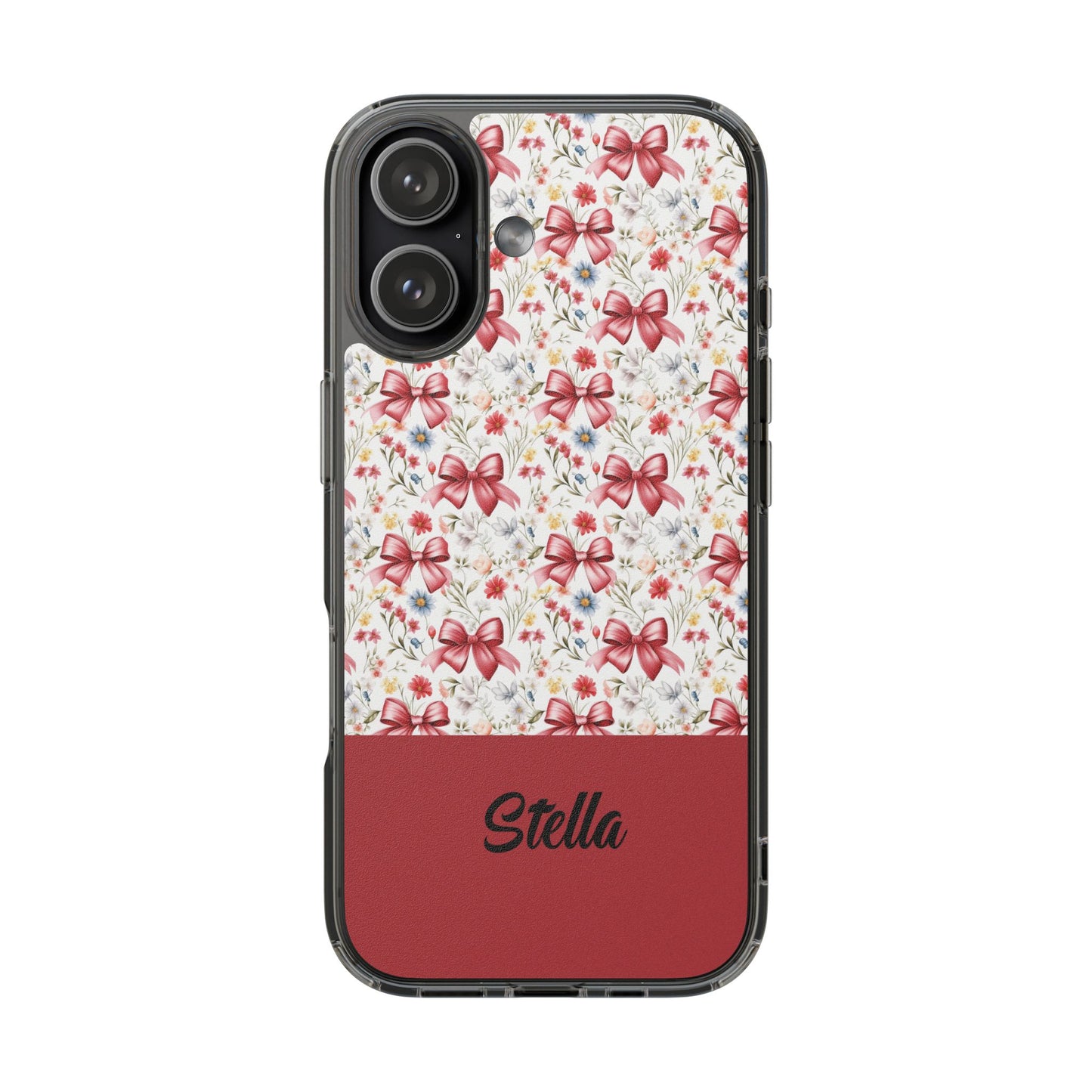 Personalized Rosette Coquette Floral Bow Clear iPhone, Samsung Cases — Custom Name Phone Cover