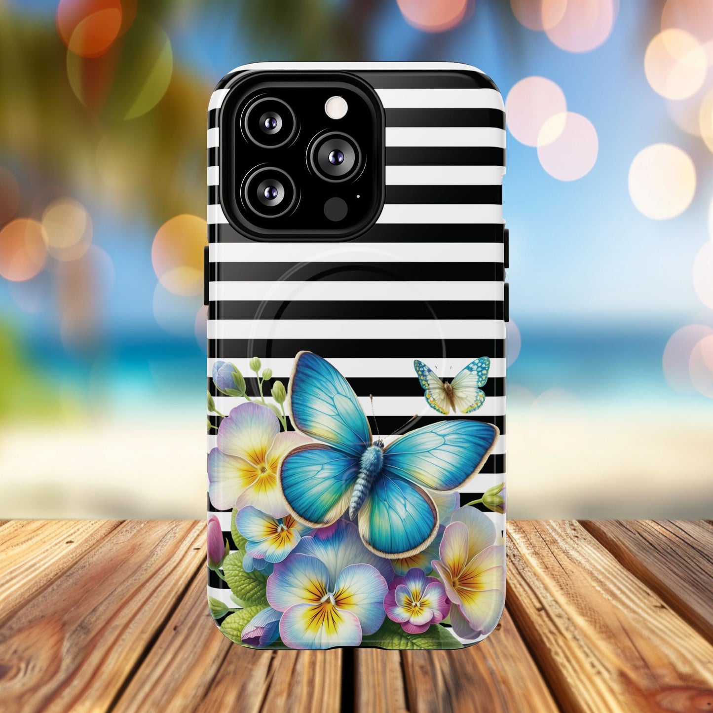 Pansy Parade Tough iPhone Magnetic Cases, Floral Tough Case, Striped iPhone Magnetic Cover, Phone Accessory, Gift for Nature Lovers