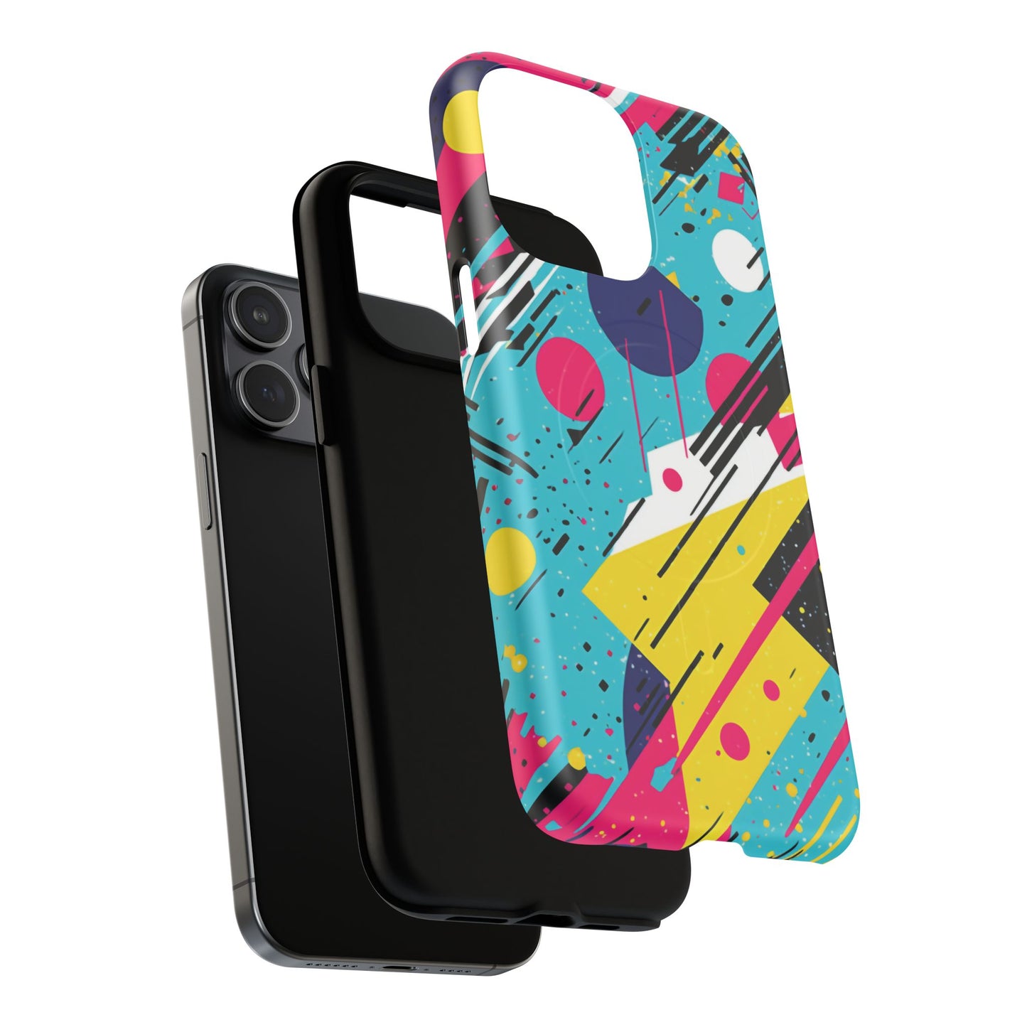 Retro Pop Vibes Magnetic iPhone Case with Abstract Design, Tough iPhone Cover, iPhone Accessory, Gift for Tech Lovers, Trendy iPhone Protector