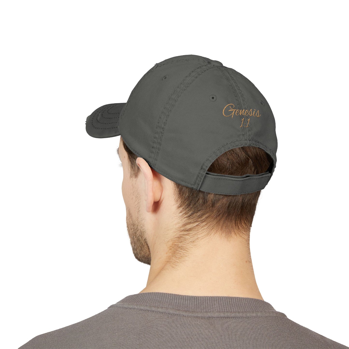 'ELOHIM, GENESIS 1:1'  Distressed Dad Hat with Embroidered, Casual Cap for Fathers, Gifts for Dads, Religious Hat, Vintage Style