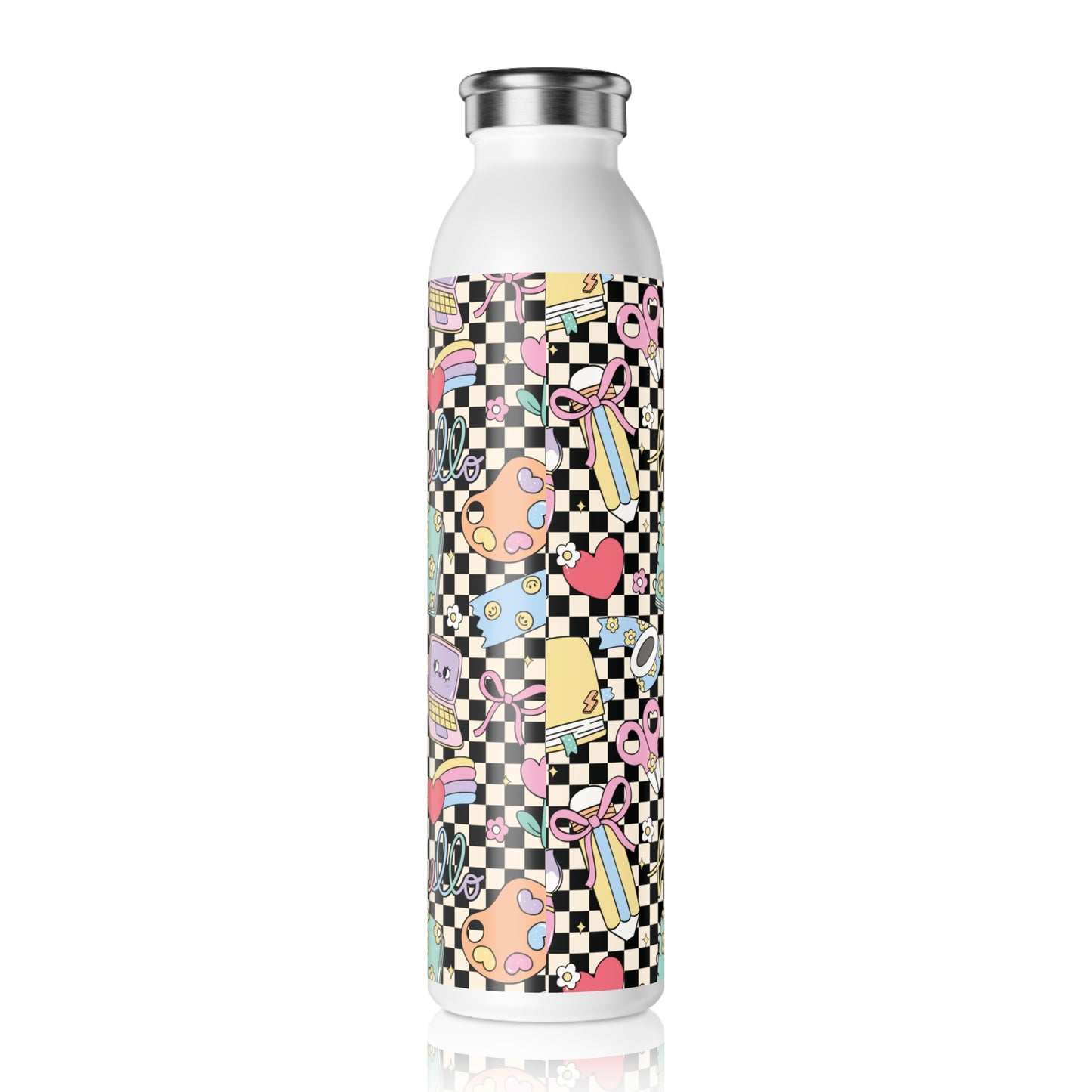 Personalized Composition Black Doodle Daydream Book Inspired Slim Water Bottle, Customizable Drinkware, Eco-Friendly Hydration Bottle, Perfect for Gifts, School Supplies, Back to School