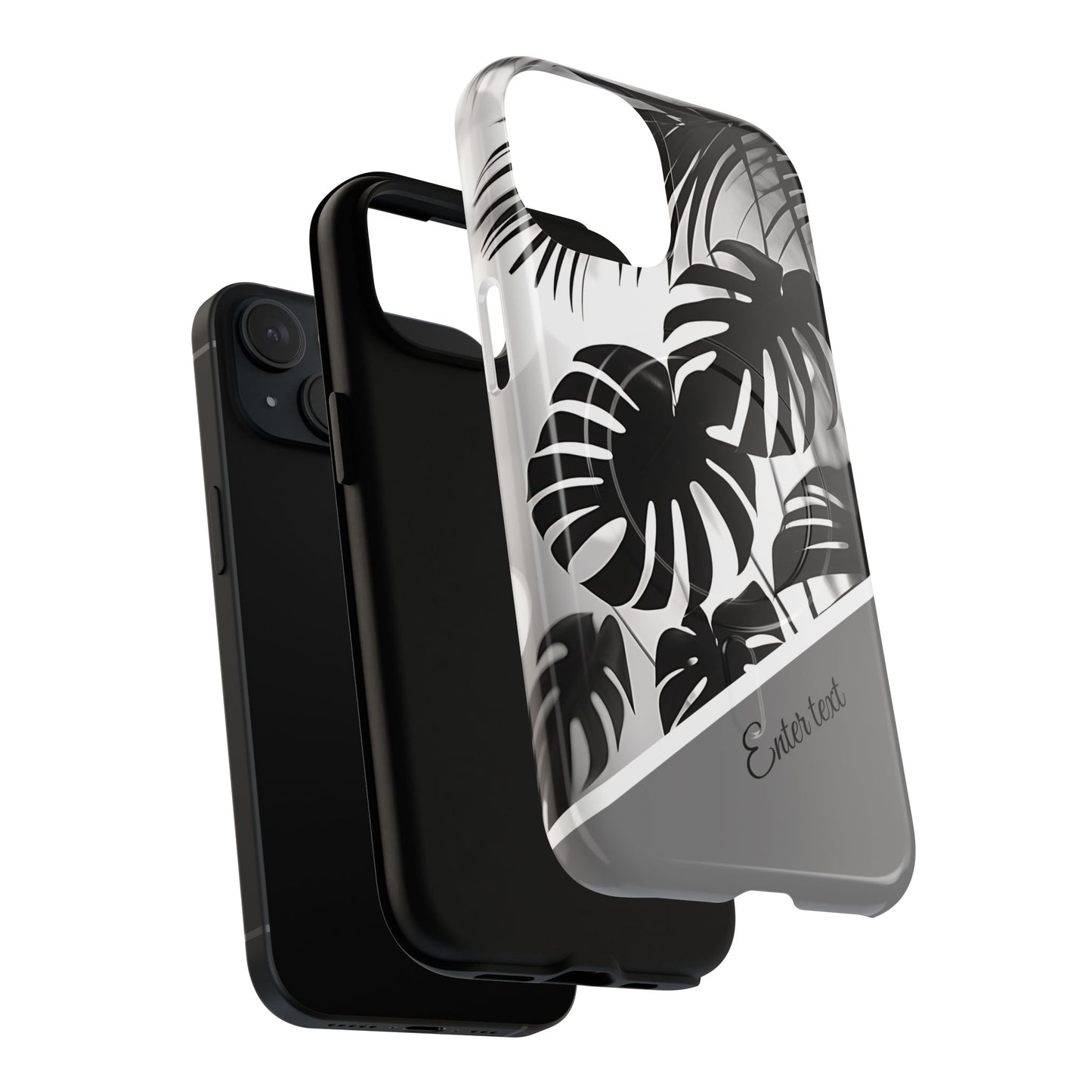 Personalized Monochrome Monstera Tropical Phone Case - Tough Magnetic MagSafe® Cases, Gifts for Nature Lovers, Stylish Phone Accessories, Gifts for Her.