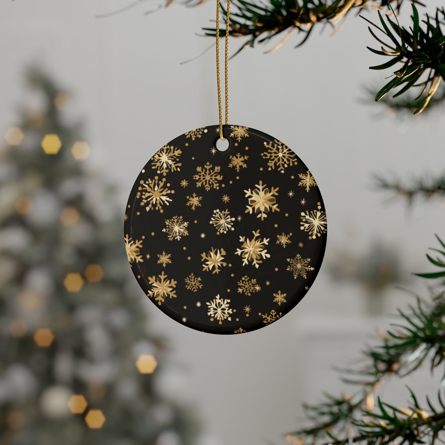 Black and Gold Snowflake Elegance Ceramic Ornaments (1pcs, 5pcs, 10pcs, 20pcs)