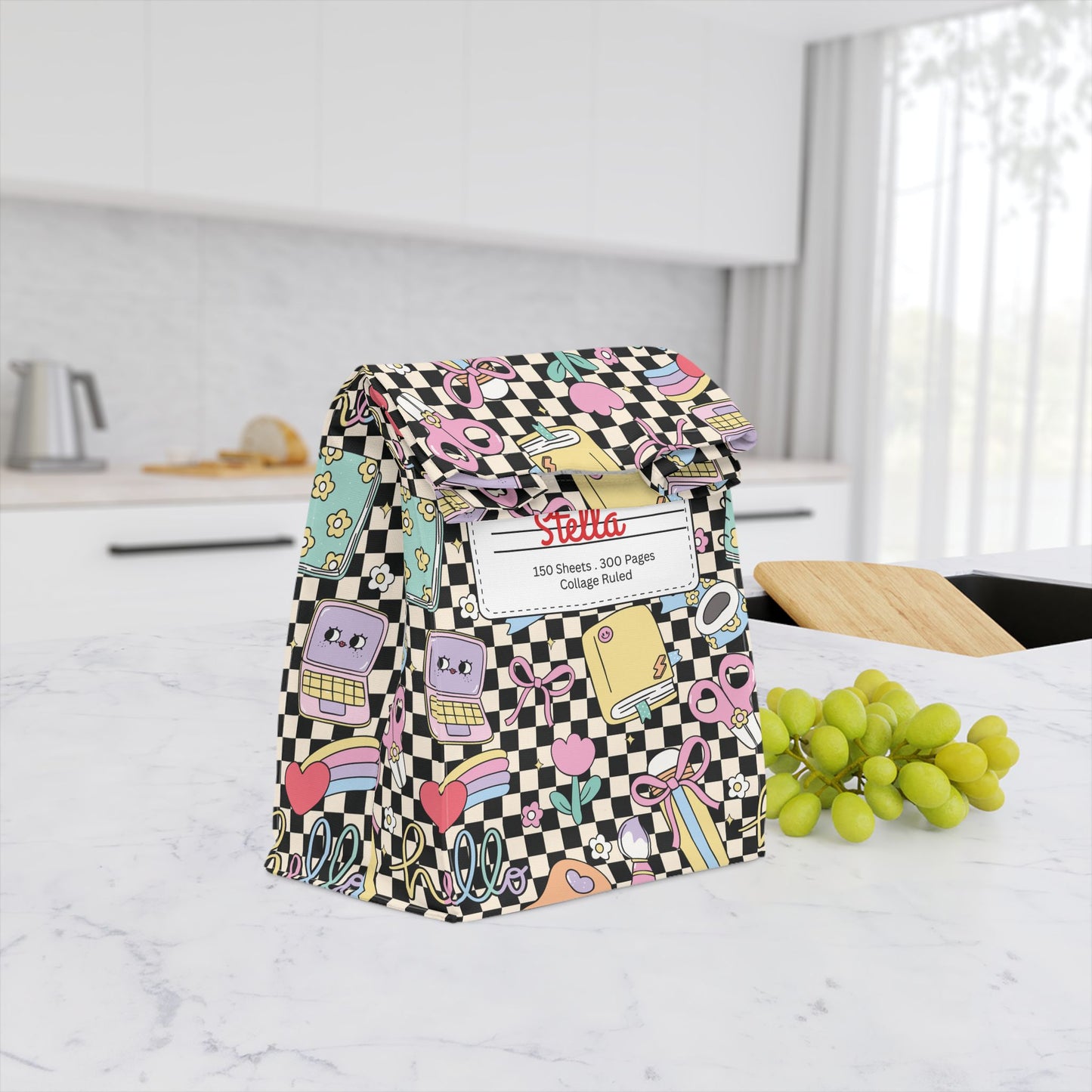 Custom Black Doodle Daydream Composition Book Inspired Stylish Polyester Lunch Box for Kids - Perfect for School, Picnics, or Snacks | Personalized ABC Design, Back to School, Family [...]