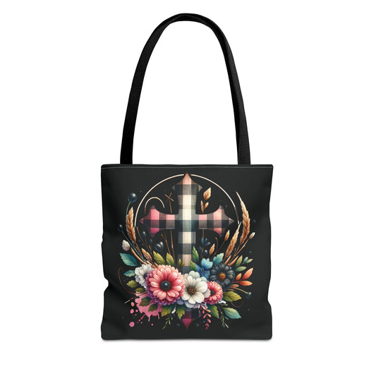 Faith and Floral Cross Heart Tote Bag