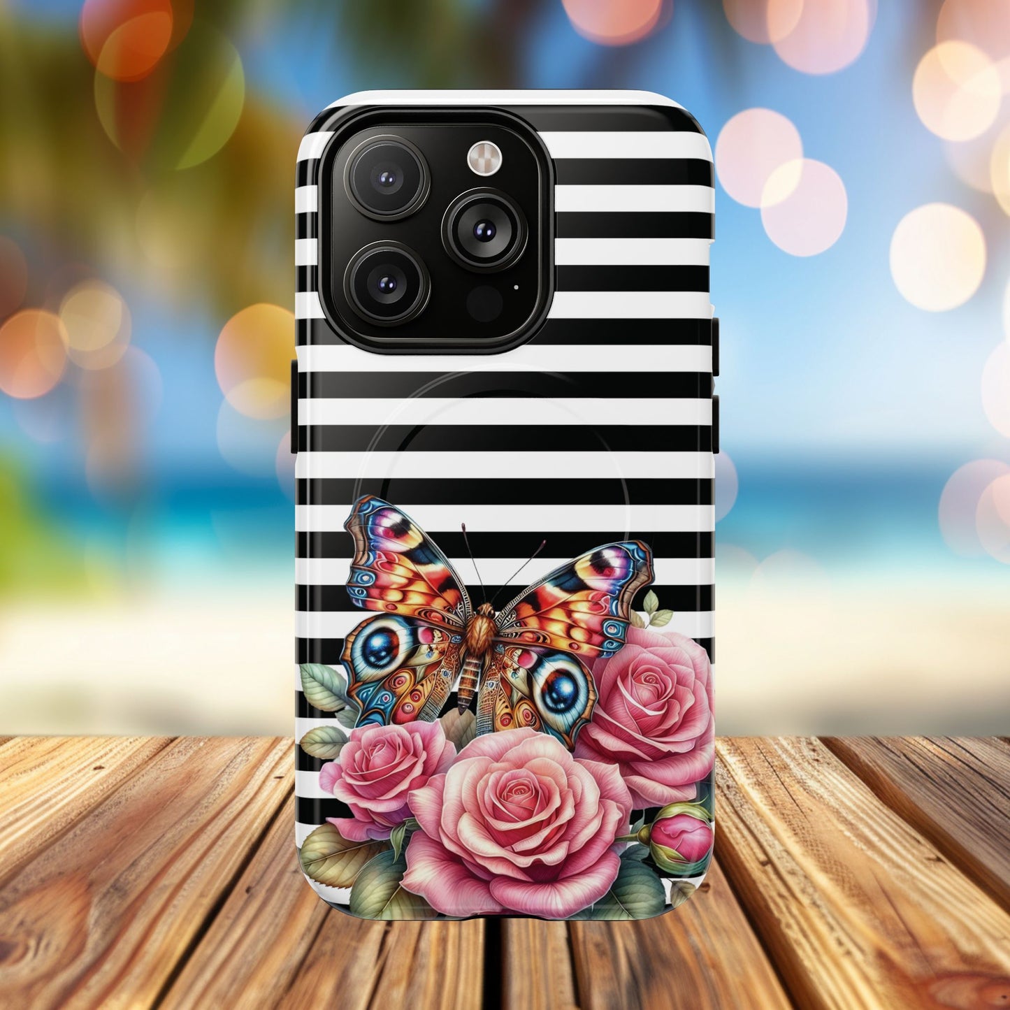 Butterfly & Roses Tough iPhone Magnetic Case, Floral iPhone Cover, Nature-Inspired, Gift for Her, Trendy Accessories