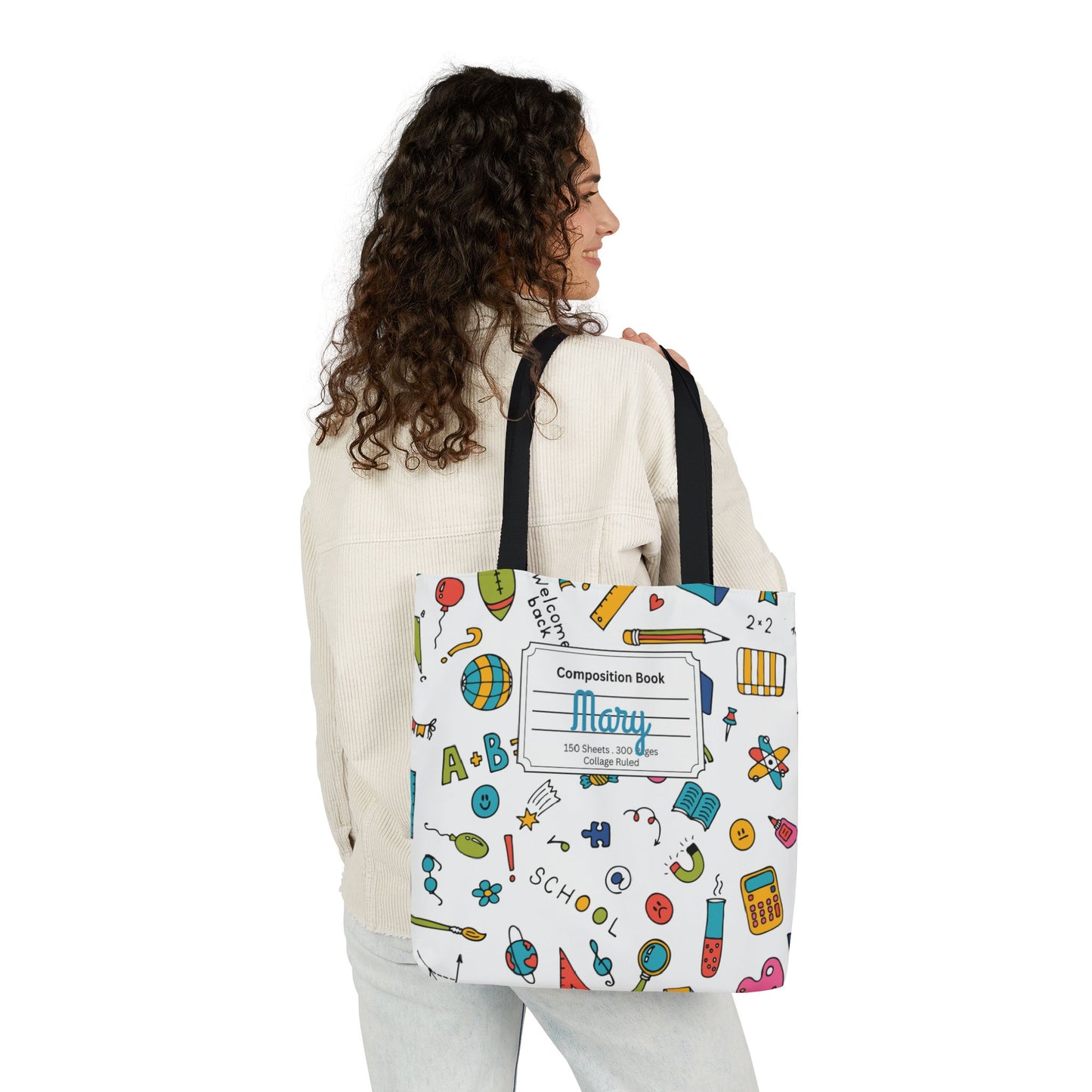 Personalized Classroom Couture Composition Book Inspired Canvas Tote Bag with Colorful Straps, Cute School Bag, Eco-Friendly Tote, Back to School Shopping Bag, Teacher Gift Idea