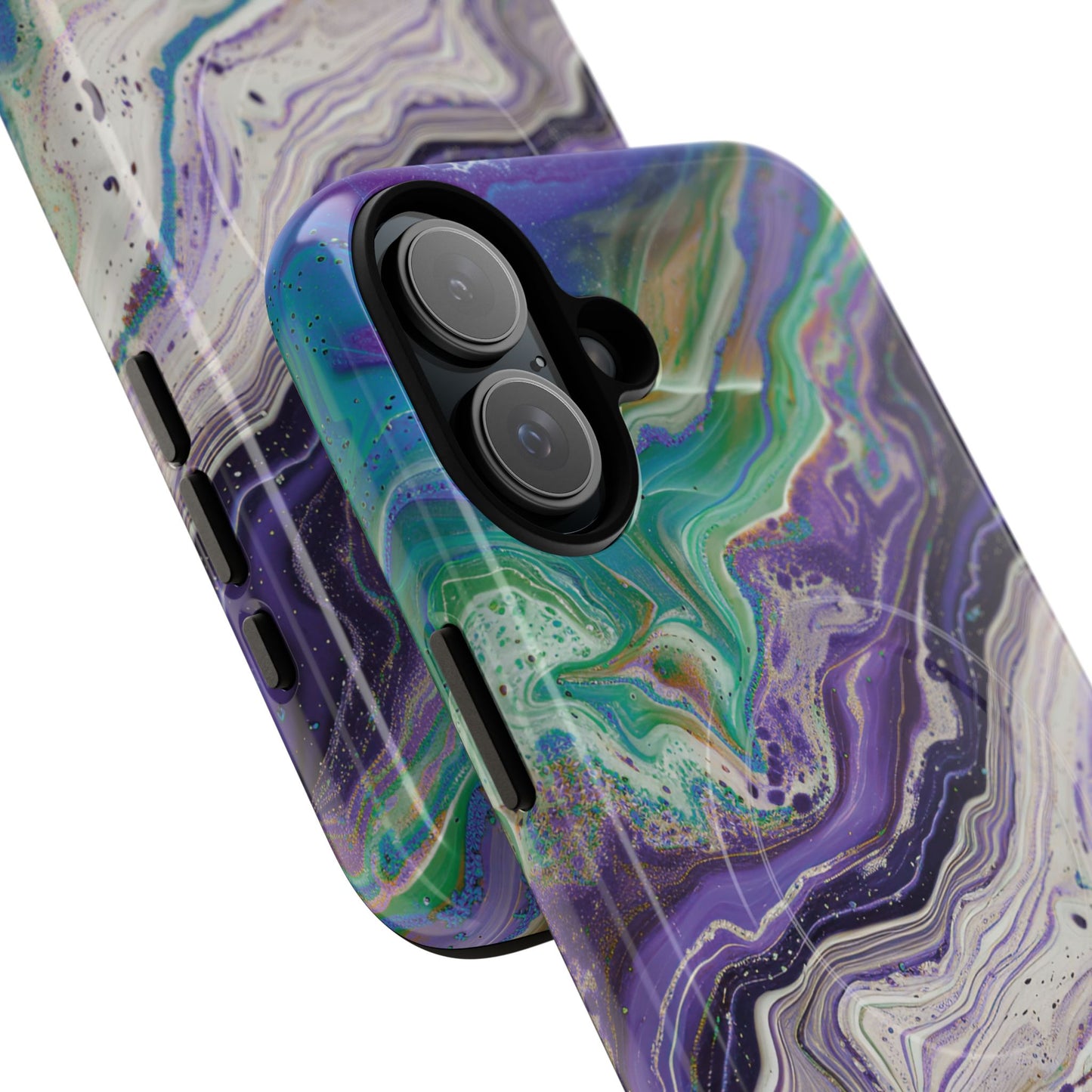 Stylish Purple Acrylic Tough Magnetic iPhone Cases, Unique Protective Cases for iPhone, Colorful Marble Design, Great Gift for iPhone Lovers