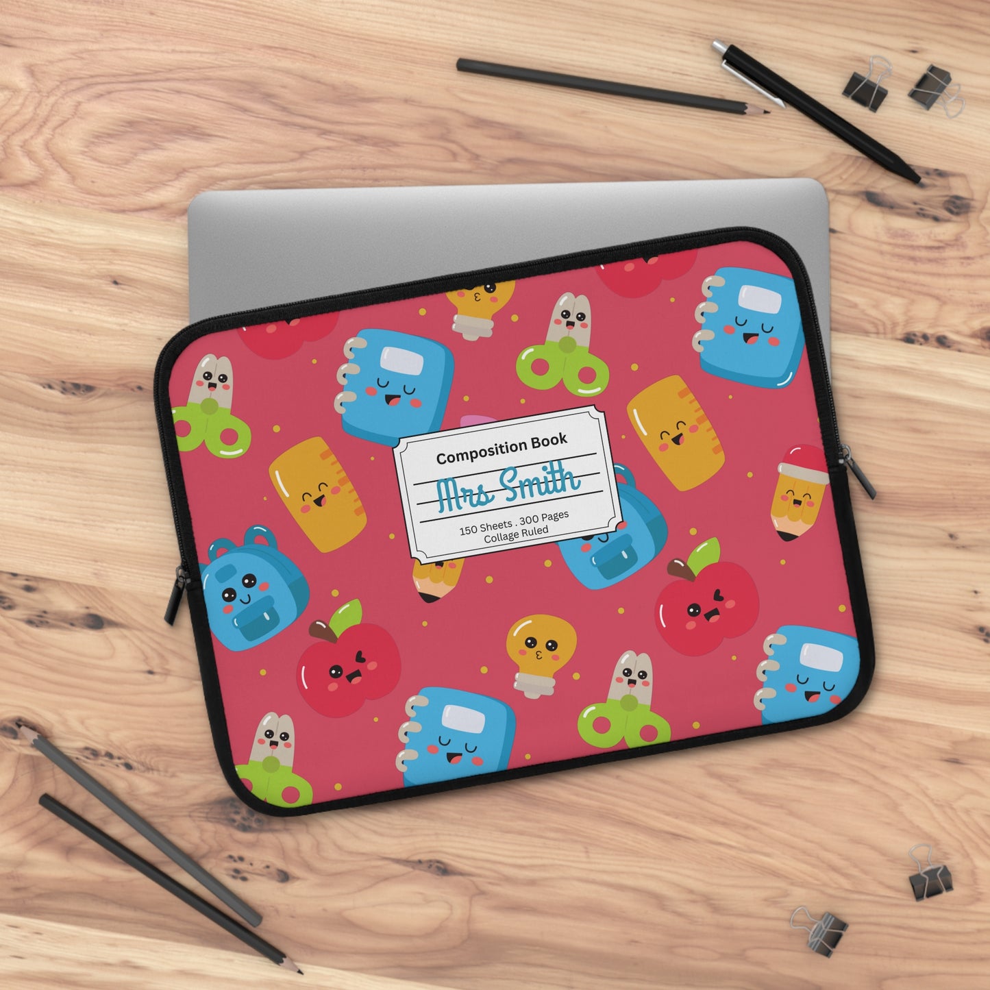 Personalized Kawaii Laptop Sleeve with Composition Book Inspired Design, Customizable Tech Case, School Supplies, Gift for Students, College Essentials, Back to School