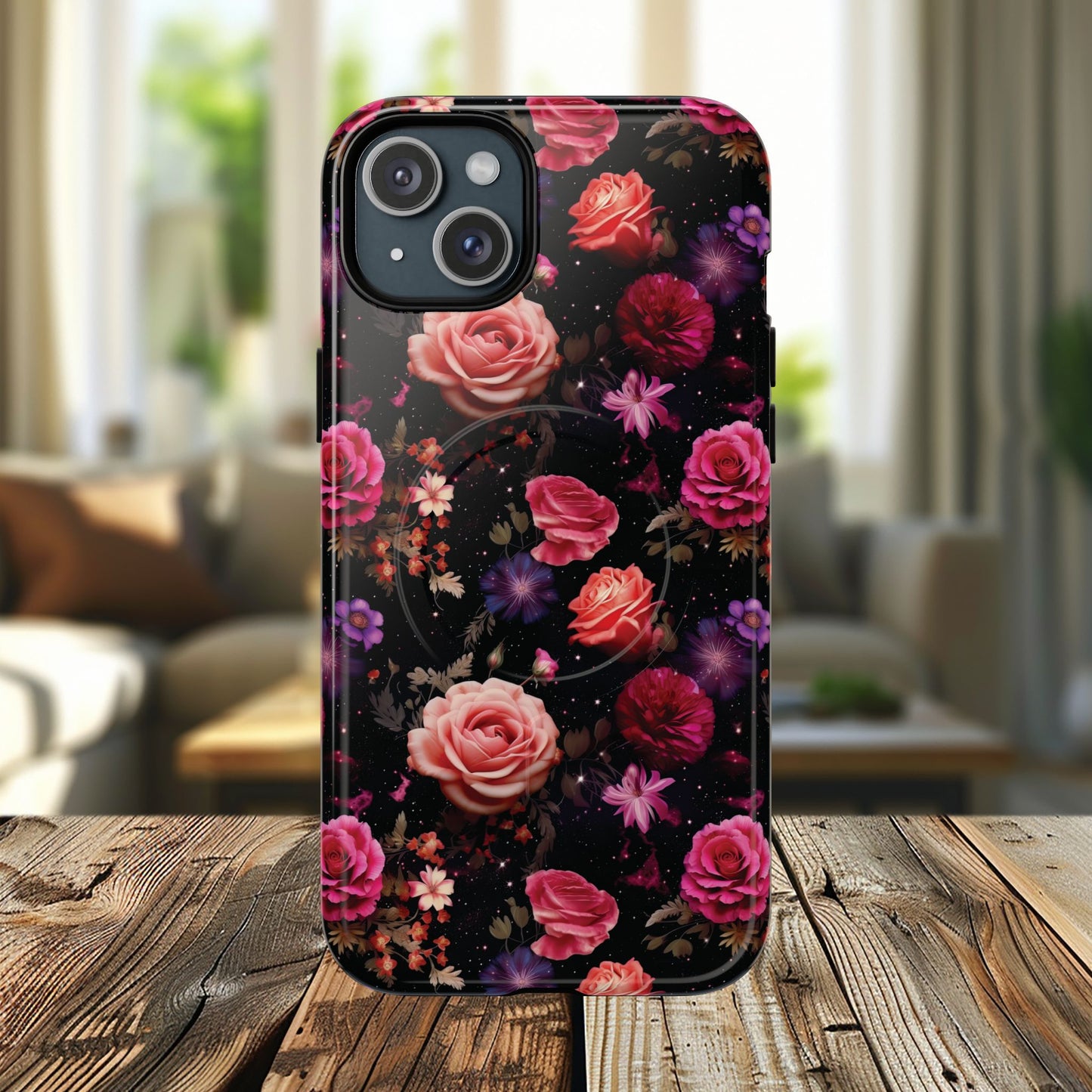 Starry Rose Garden Tough Magnetic Phone Case, Stylish Phone Cover, Gift for Her, Elegant Floral Design, Durable Phone Accessories