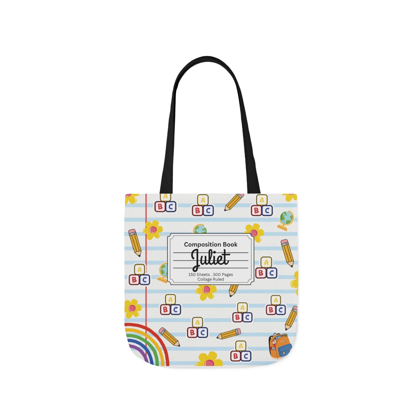Personalized White Schoolyard Chic Composition Book Inspired Canvas Tote Bag with Colorful Straps, Cute School Bag, Eco-Friendly Tote, Back to School Shopping Bag, Teacher Gift Idea