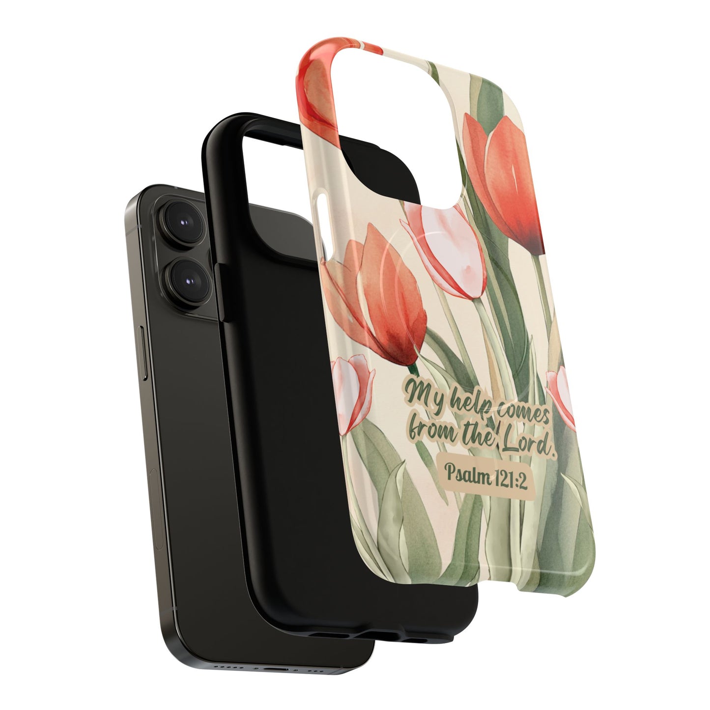 My Help comes from the Lord Psalm 121:2, Inspirational Gift, Tough iPhone Magnetic Case Scripture, Floral Bible Verse, MagSafe® iPhone® Tough Case, iPhone 14, iPhone 15, iPhone 16, Pro, Pro Max, Plus.