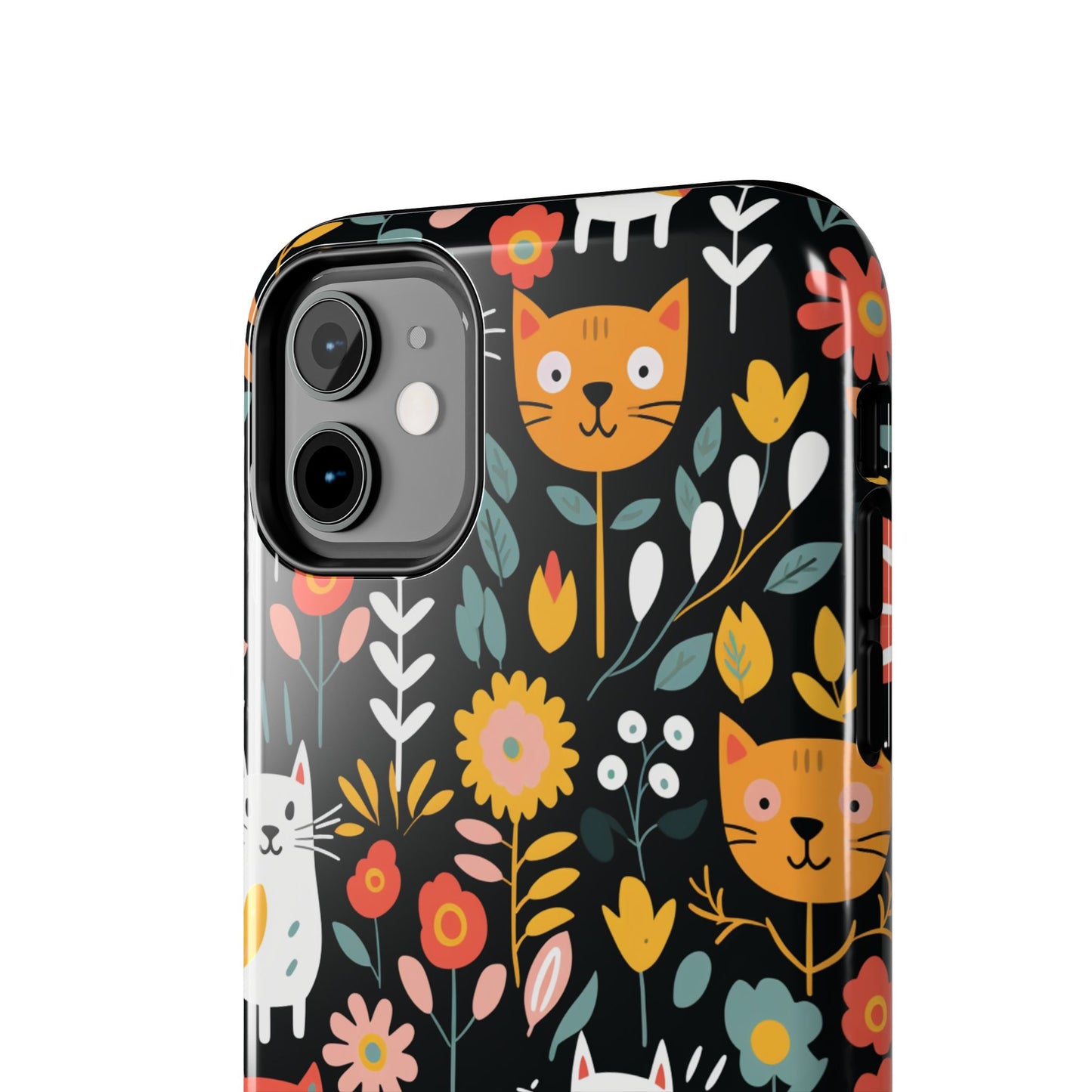 Personalized Whimsical Feline Garden Tough Phone Case — Custom Name iPhone & Samsung