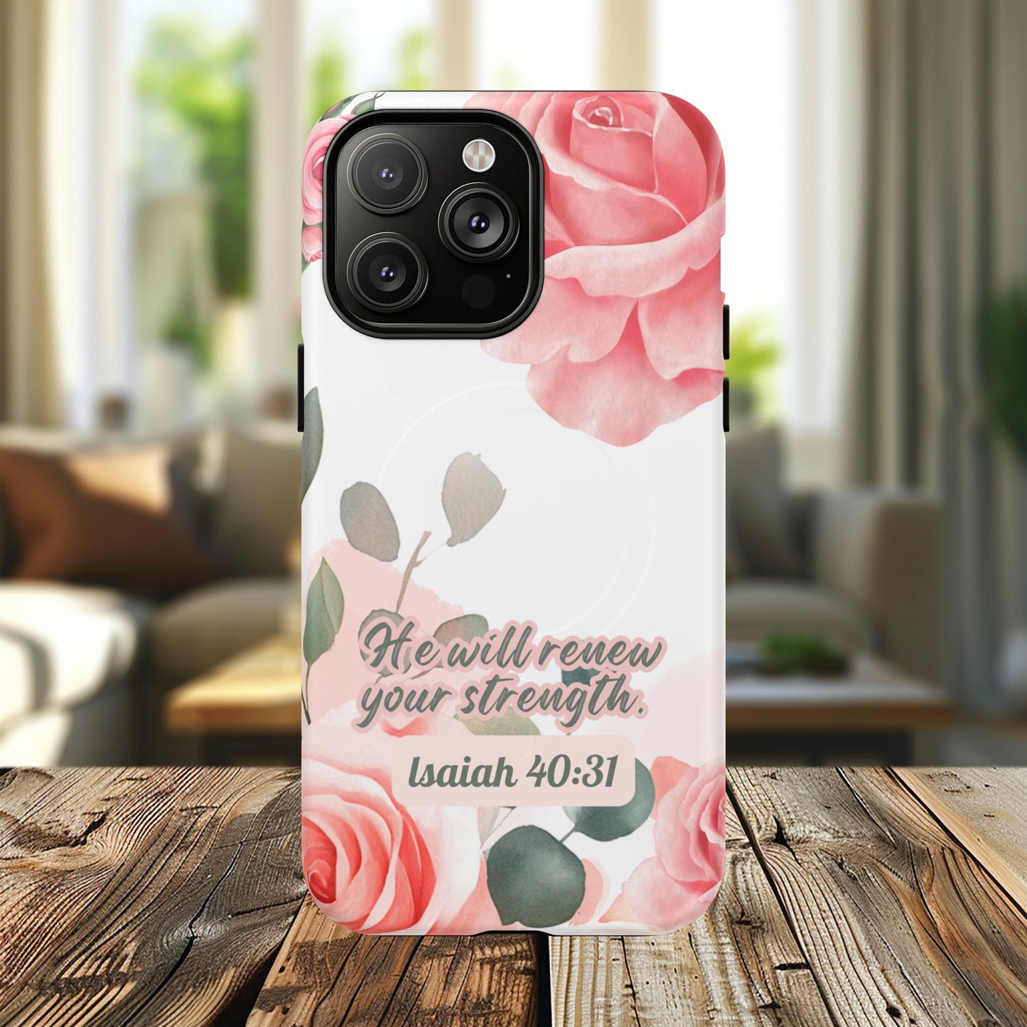 You will Renew your Strength Isaiah 40:11, Inspirational Gift, Tough iPhone Magnetic Case Scripture, Floral Bible Verse, MagSafe® iPhone®, iPhone 14, iPhone 15, iPhone 16, Pro, Pro Max, Plus.