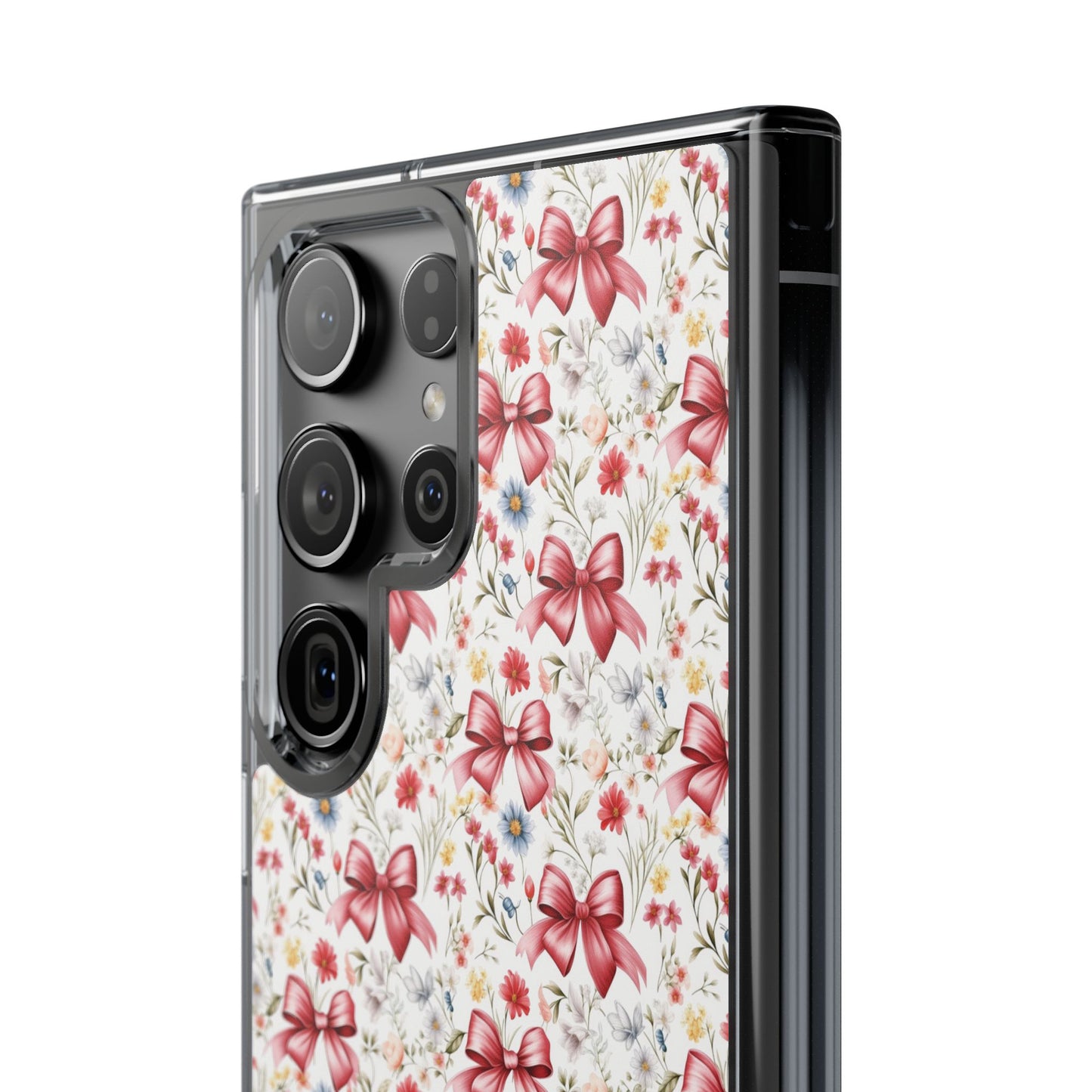 Personalized Rosette Coquette Floral Bow Clear iPhone, Samsung Cases — Custom Name Phone Cover