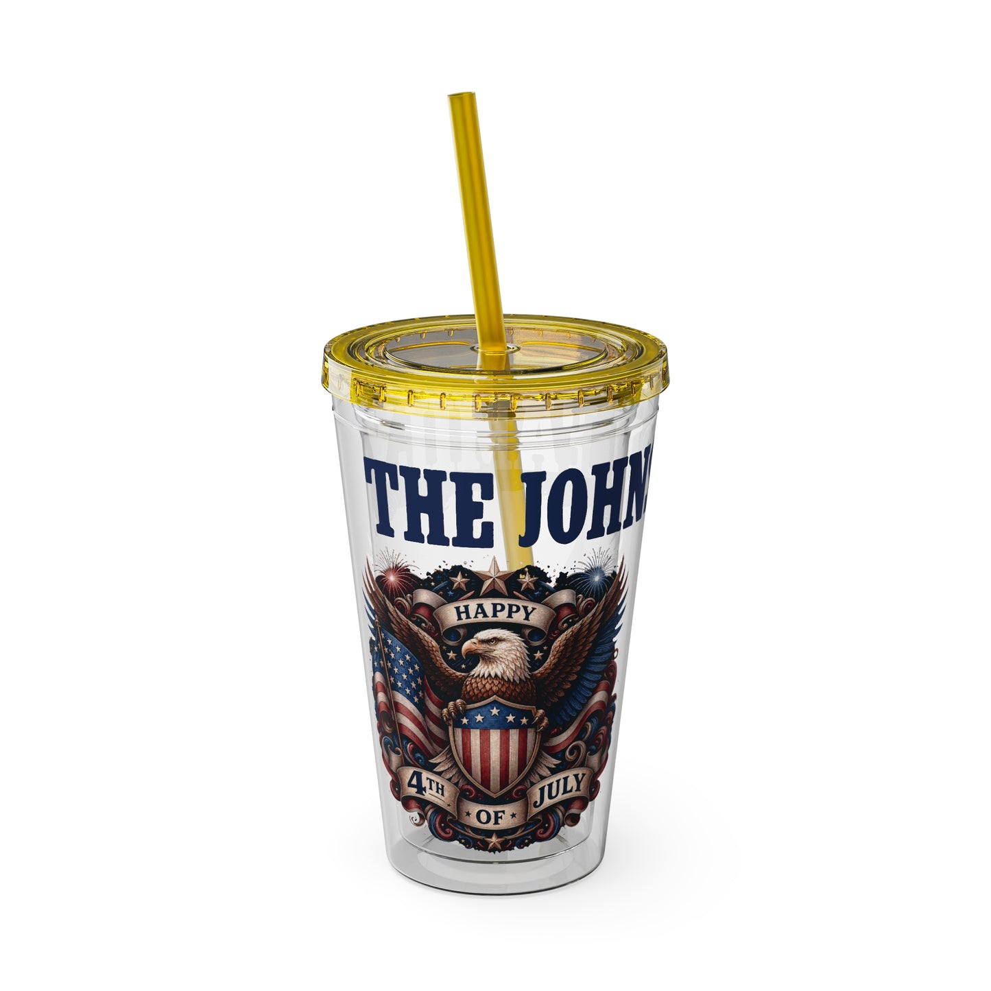 Patriotic Eagle 16oz Tumbler with Straw — "Happy 4th of July" USA Design