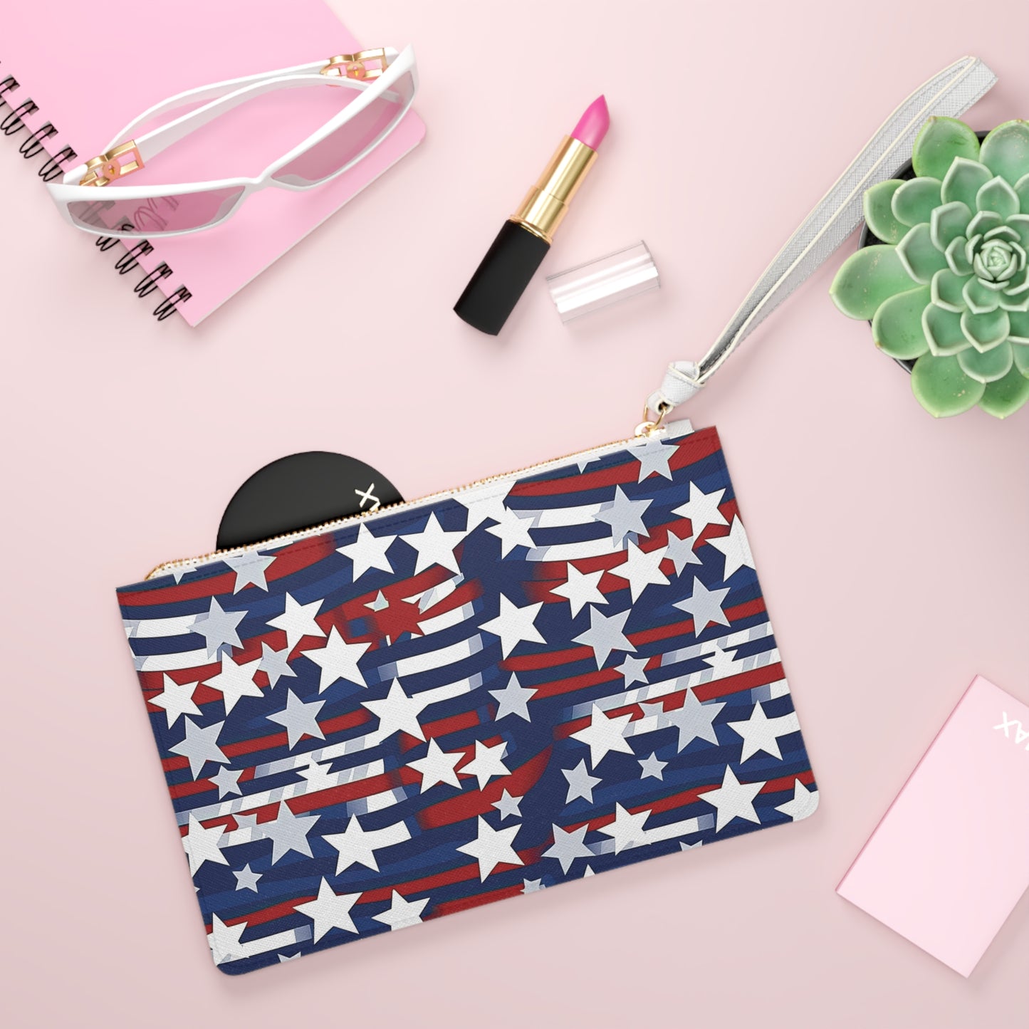 Patriotic Waves Clutch Bag - Vegan Leather Saffiano Pattern Fashionista On-the-Go Zip Fastening Wrist Strap.