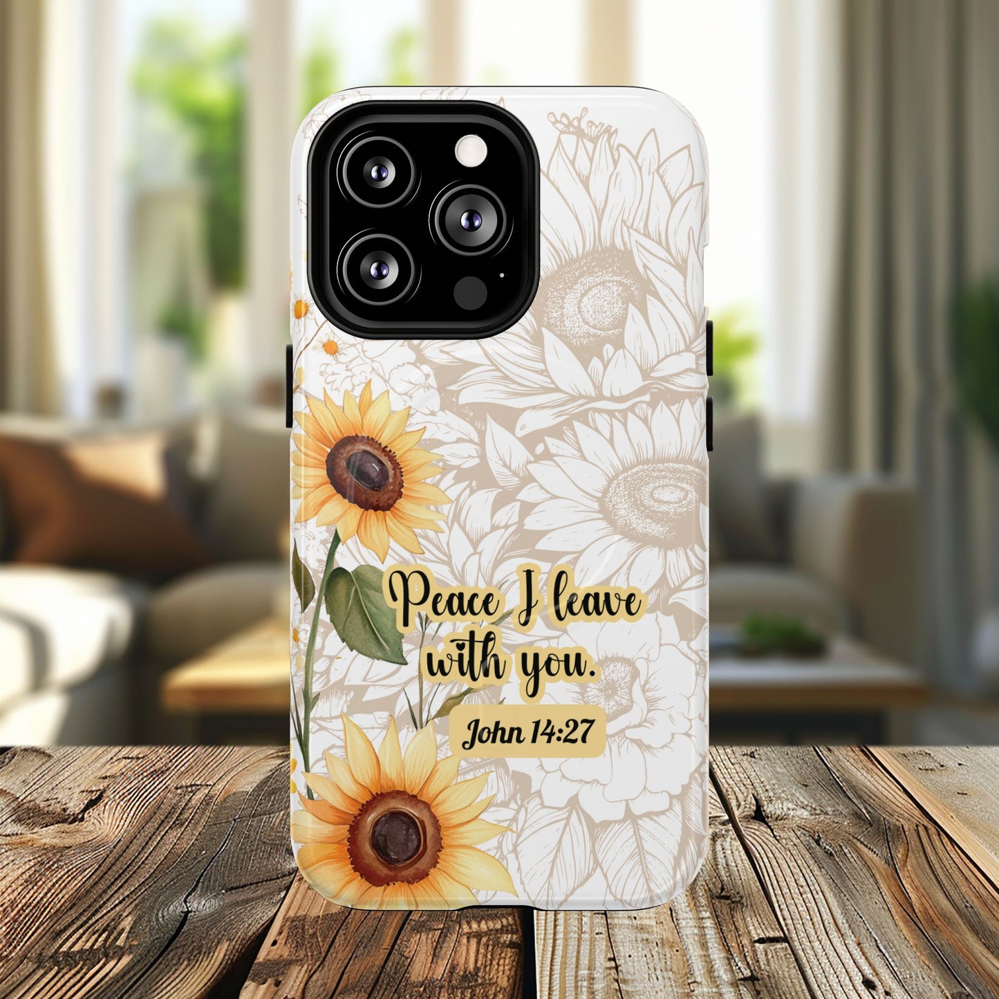 Peace I Leave with You John 14:27,  Inspirational Gift, Tough iPhone Magnetic Case  Scripture, Sunflower Bible Verse, MagSafe® iPhone® Tough Case, iPhone 14, iPhone 15, iPhone 16, Pro, Pro Max, Plus
