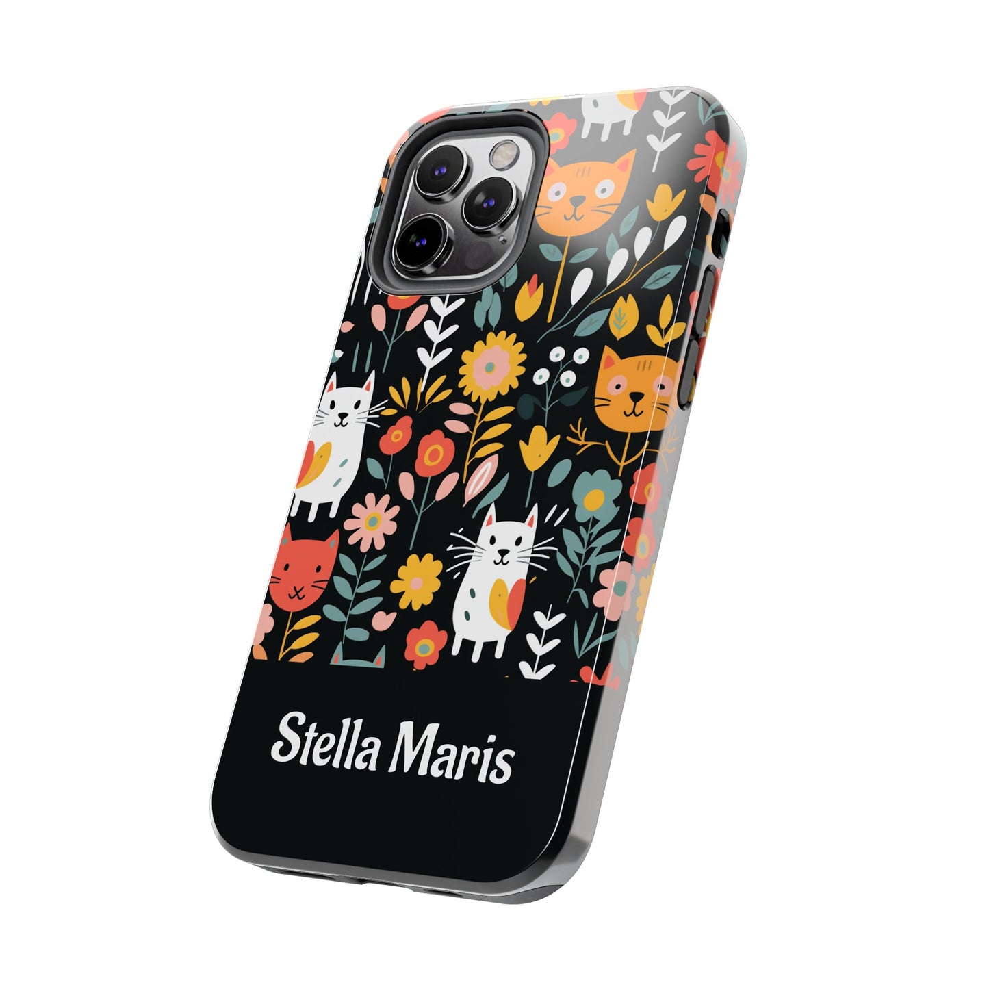 Personalized Whimsical Feline Garden Tough Phone Case — Custom Name iPhone & Samsung