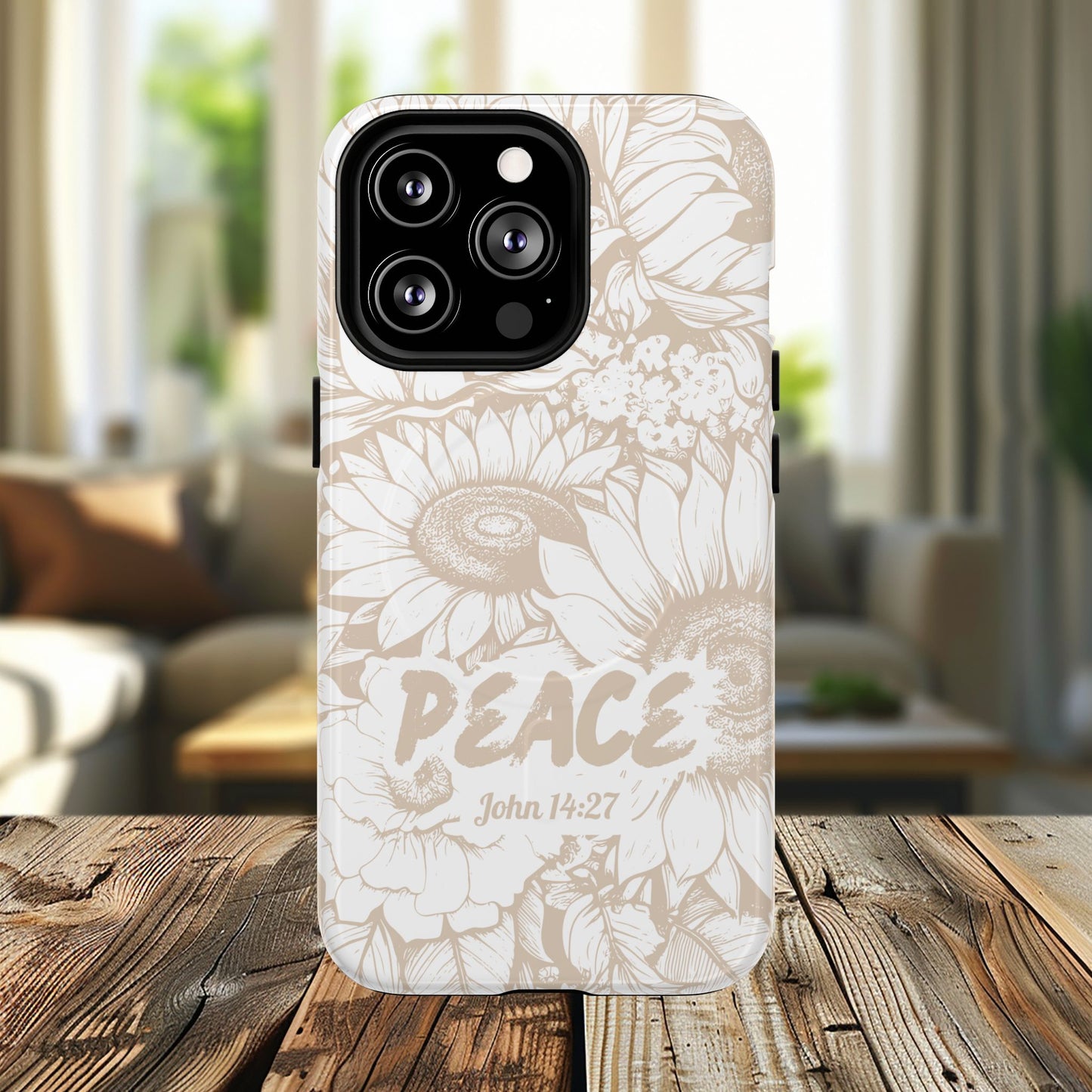 Peace I Leave with You John 14:27, Inspirational Gift, Tough iPhone Magnetic Case Scripture, Sunflower Bible Verse, MagSafe® iPhone® Tough Case, iPhone 14, iPhone 15, iPhone 16, Pro, Pro Max, Plus.