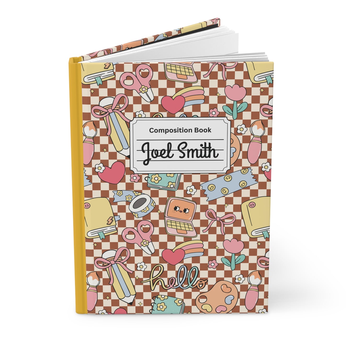 Custom Brown Doodle Daydream Composition Book Inspired Ruled Hardcover Journal for Kids, Fun School Notebook, Customizable Composition Book, Back to School Gift, Learning Organizer