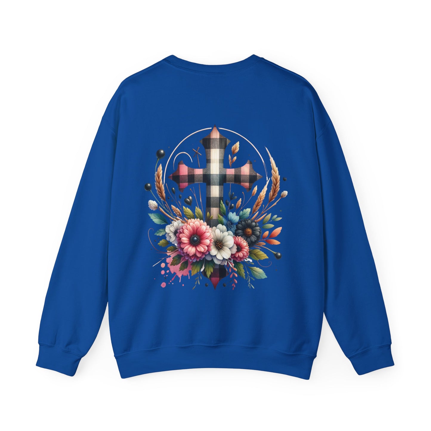 Faith and Floral Cross Unisex Heavy Gildan Blend™ Crewneck Sweatshirt.