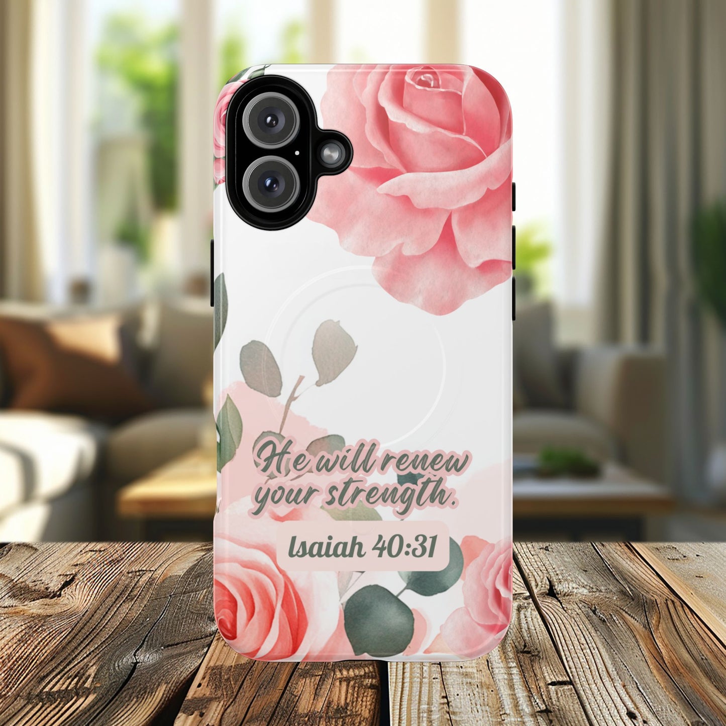 You will Renew your Strength Isaiah 40:11, Inspirational Gift, Tough iPhone Magnetic Case Scripture, Floral Bible Verse, MagSafe® iPhone®, iPhone 14, iPhone 15, iPhone 16, Pro, Pro Max, Plus.