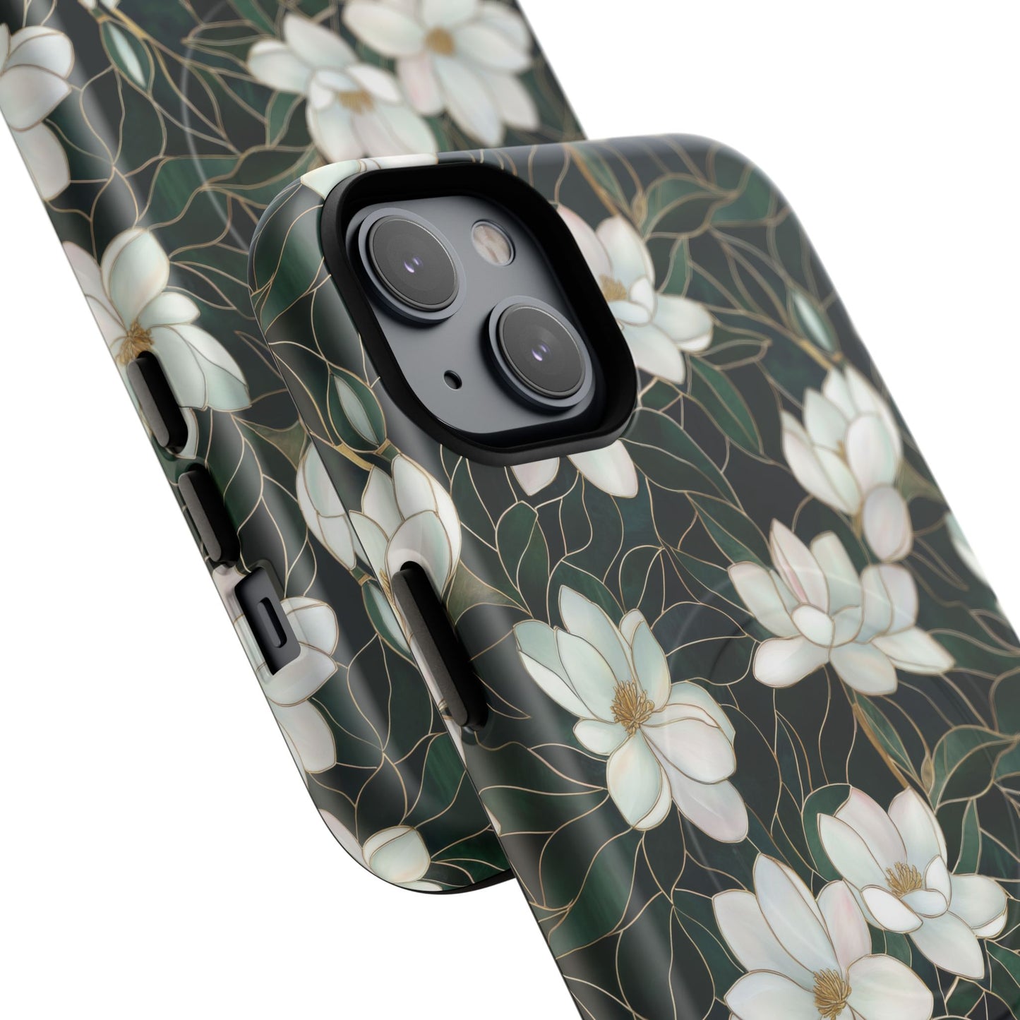 Midnight Magnolia Tough iPhone Magnetic Case, Stylish Stained Glass iPhone Protection, Nature Lover Gift, Spring Vibes