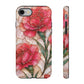 Stained Glass Effect Carnation Floral Tough Phone Case – Pink Vintage Botanical Protective Cover