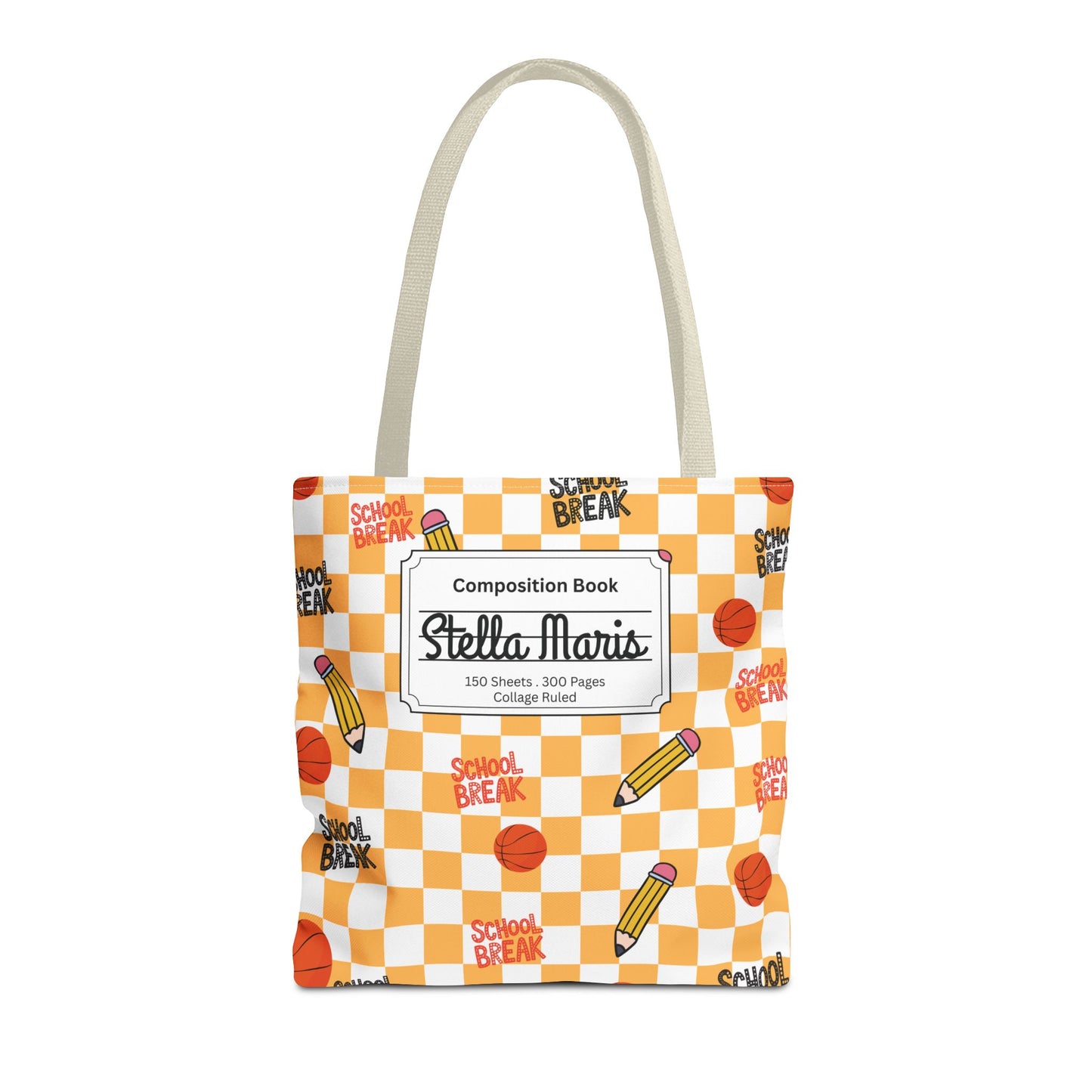 Personalized Orange Schoolyard Chic Composition Book Inspired Tote Bag, Back to School Tote, Teacher Gift, Kids Bag, Custom Name Bag, Educational Accessories, Back to School Tote Bag.